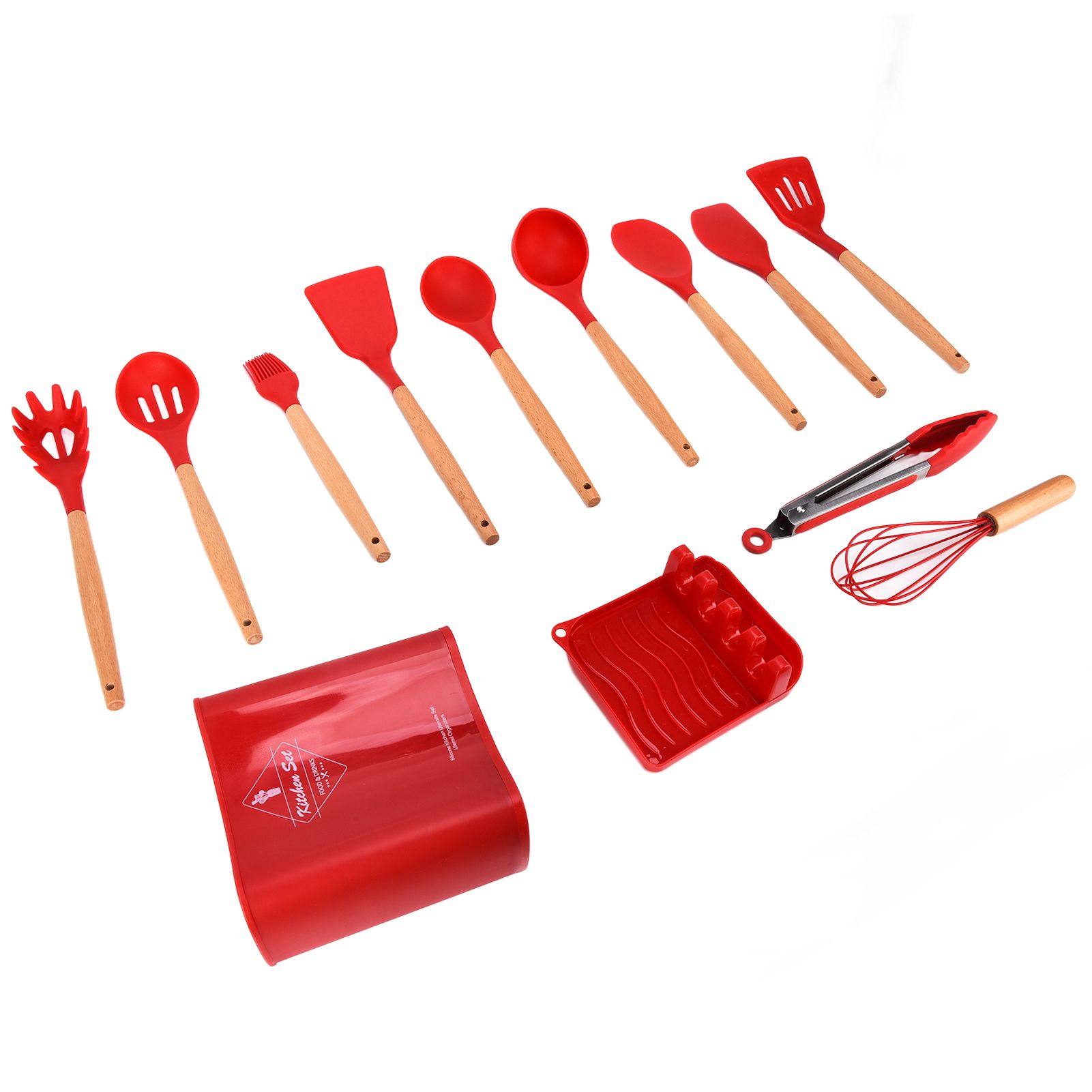 13Pcs Silicone Cooking Utensils Set Non Stick Spatula Shovel Wooden Handle view 3