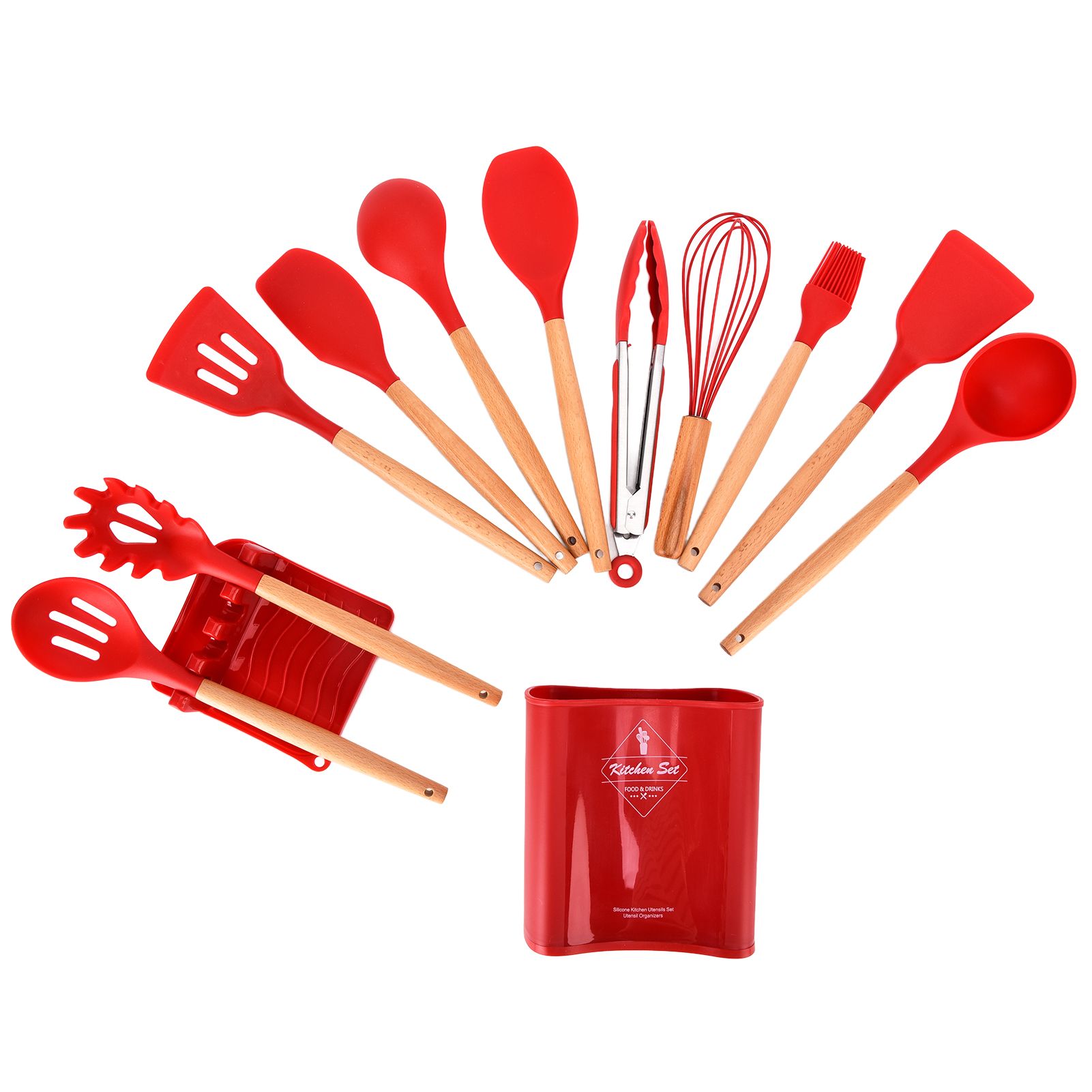 13Pcs Silicone Cooking Utensils Set Non Stick Spatula Shovel Wooden Handle view 4