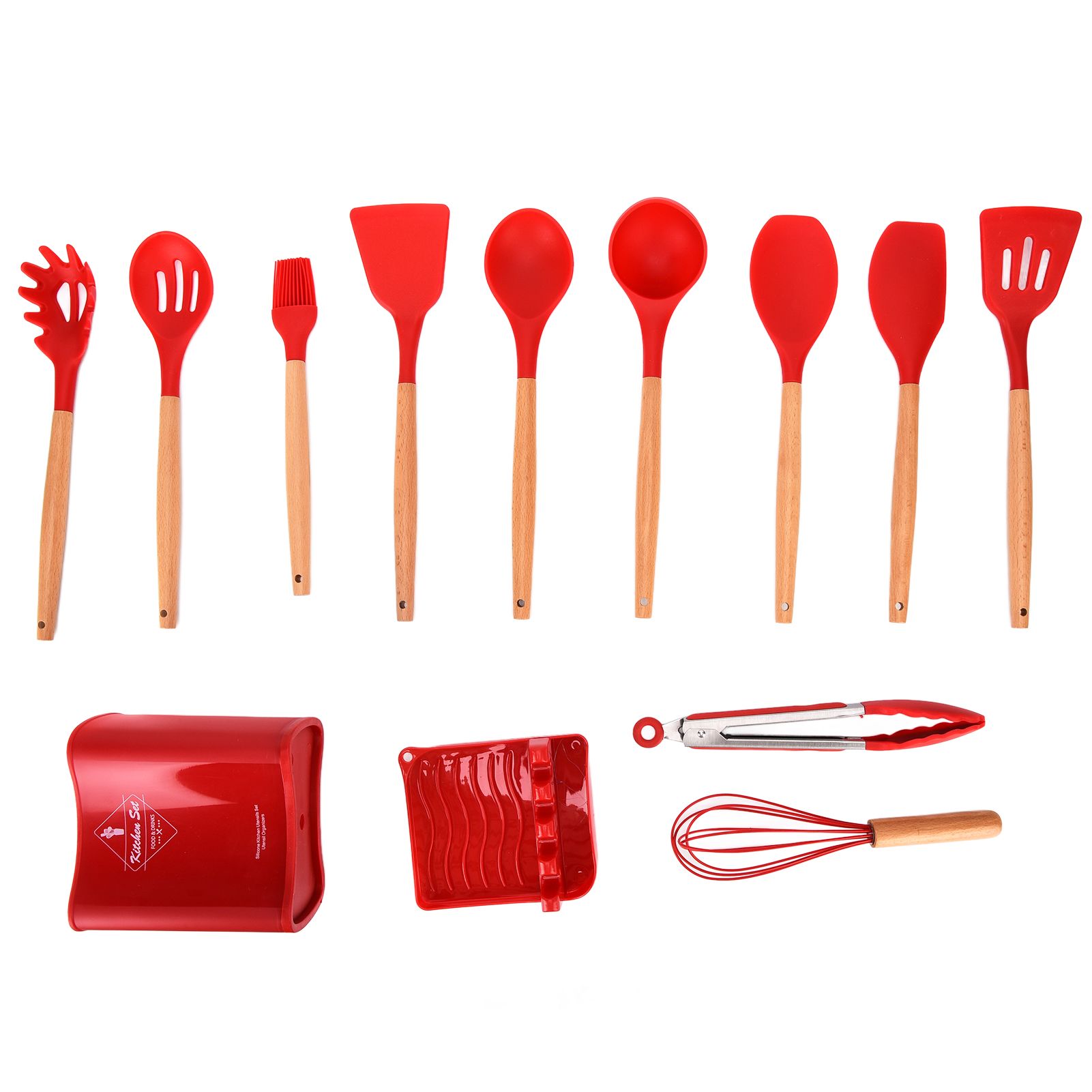 13Pcs Silicone Cooking Utensils Set Non Stick Spatula Shovel Wooden Handle view 5