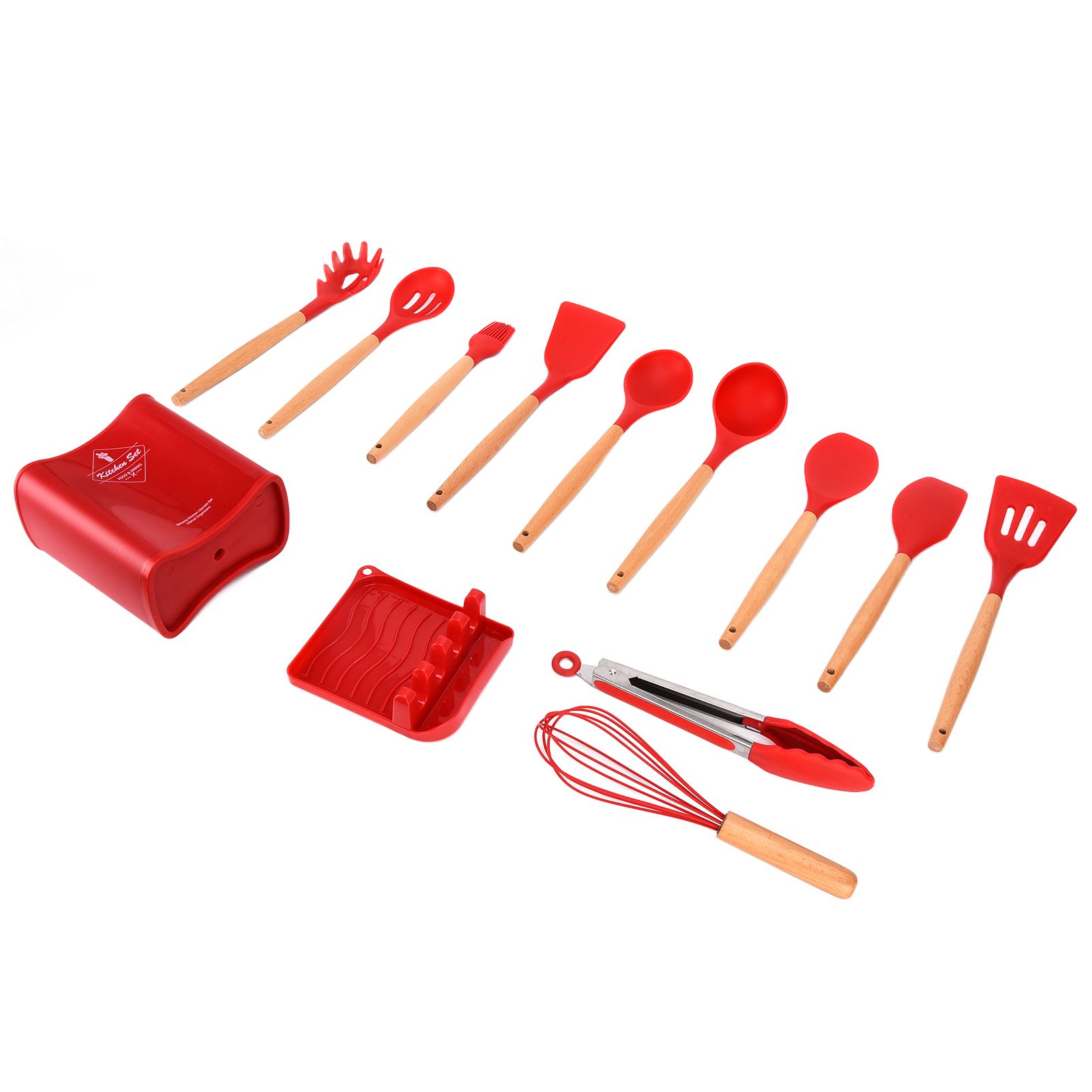 13Pcs Silicone Cooking Utensils Set Non Stick Spatula Shovel Wooden Handle view 6