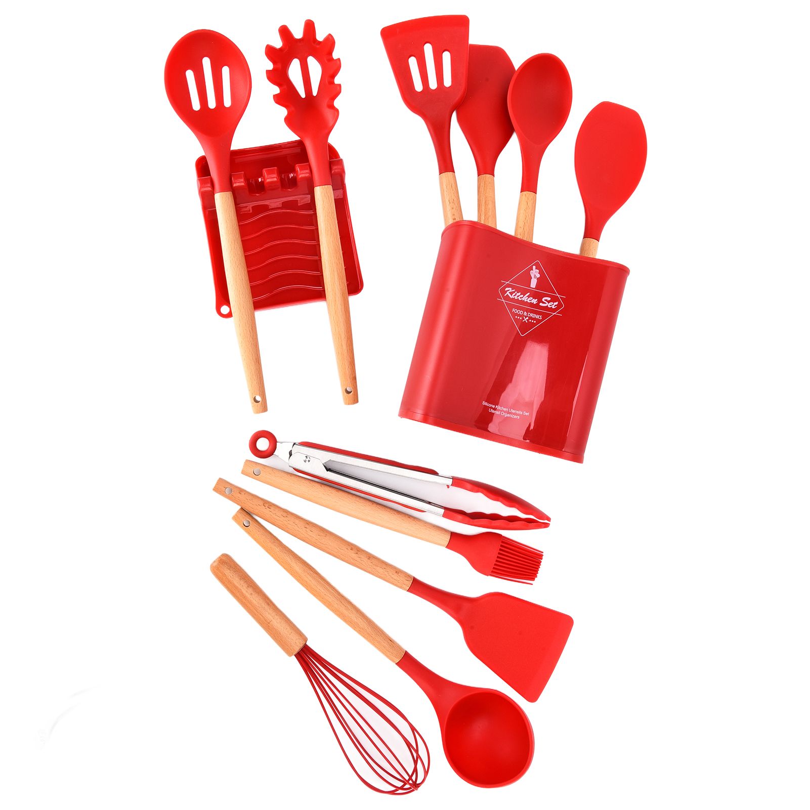 13Pcs Silicone Cooking Utensils Set Non Stick Spatula Shovel Wooden Handle view 7