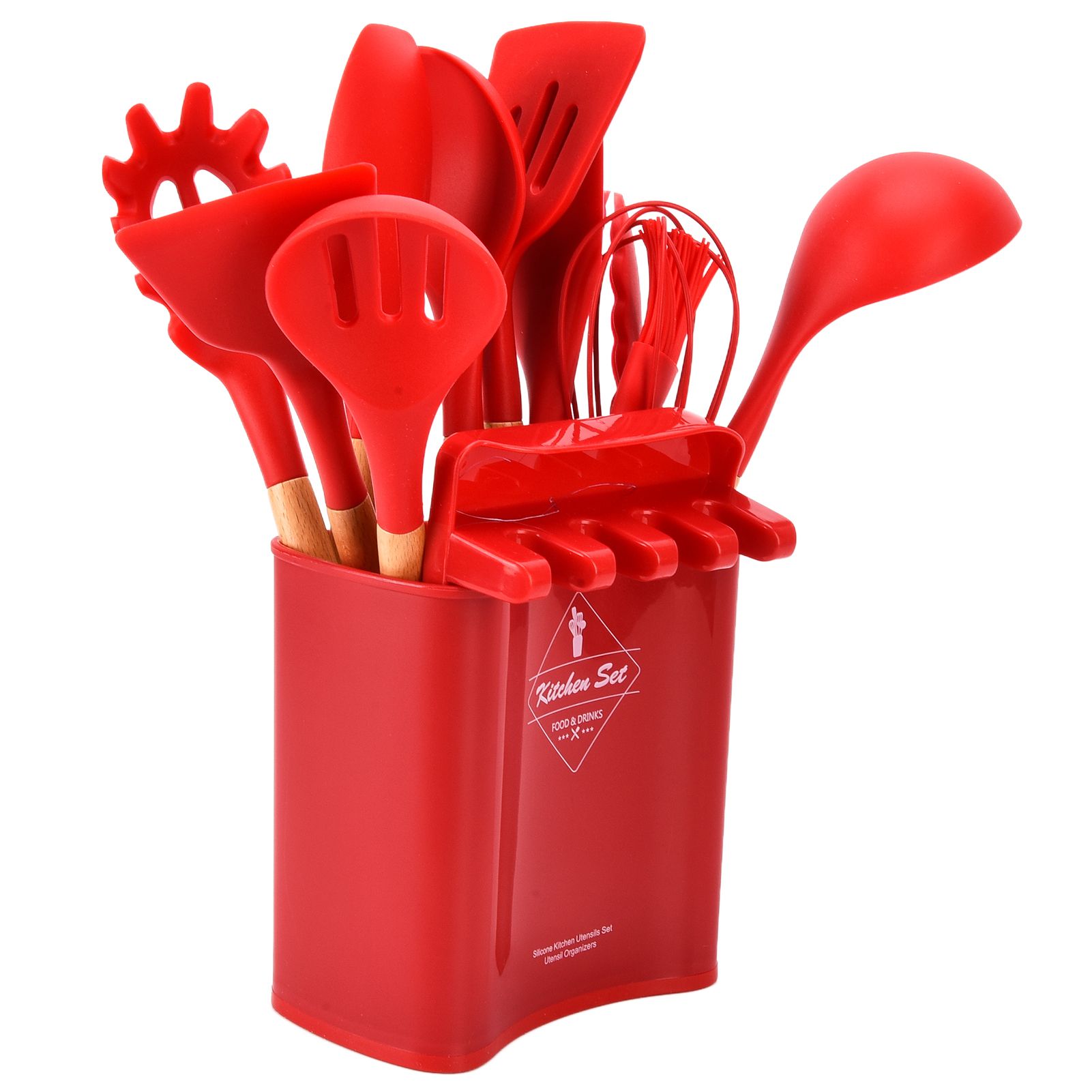 13Pcs Silicone Cooking Utensils Set Non Stick Spatula Shovel Wooden Handle view 9