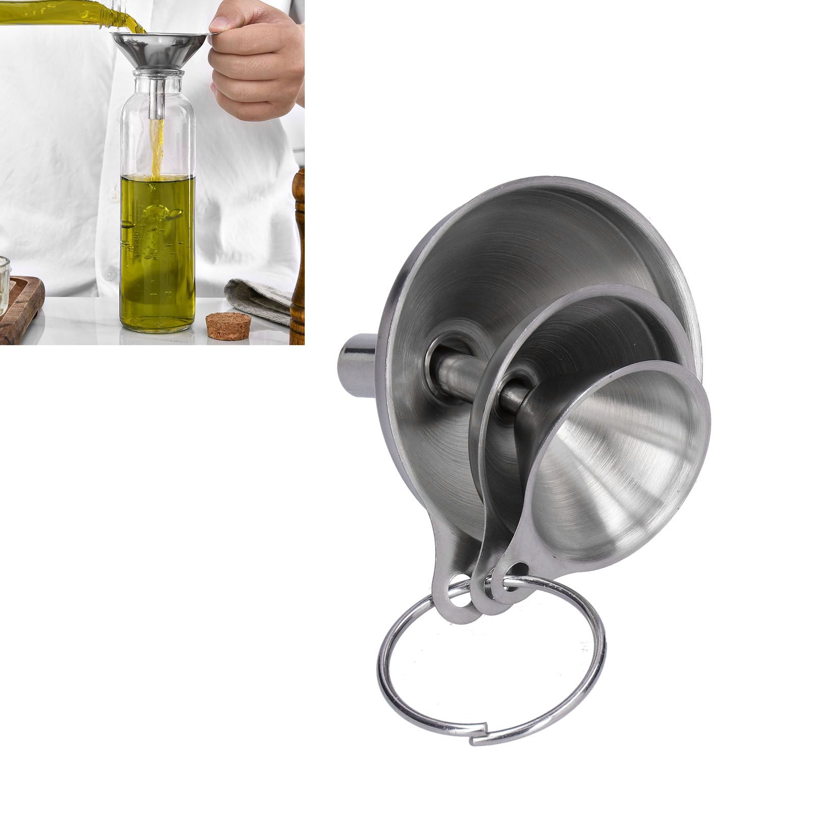 3Pcs Stainless Steel Funnel Filling Bottles Funnel Oil Leaking Separatory view 11