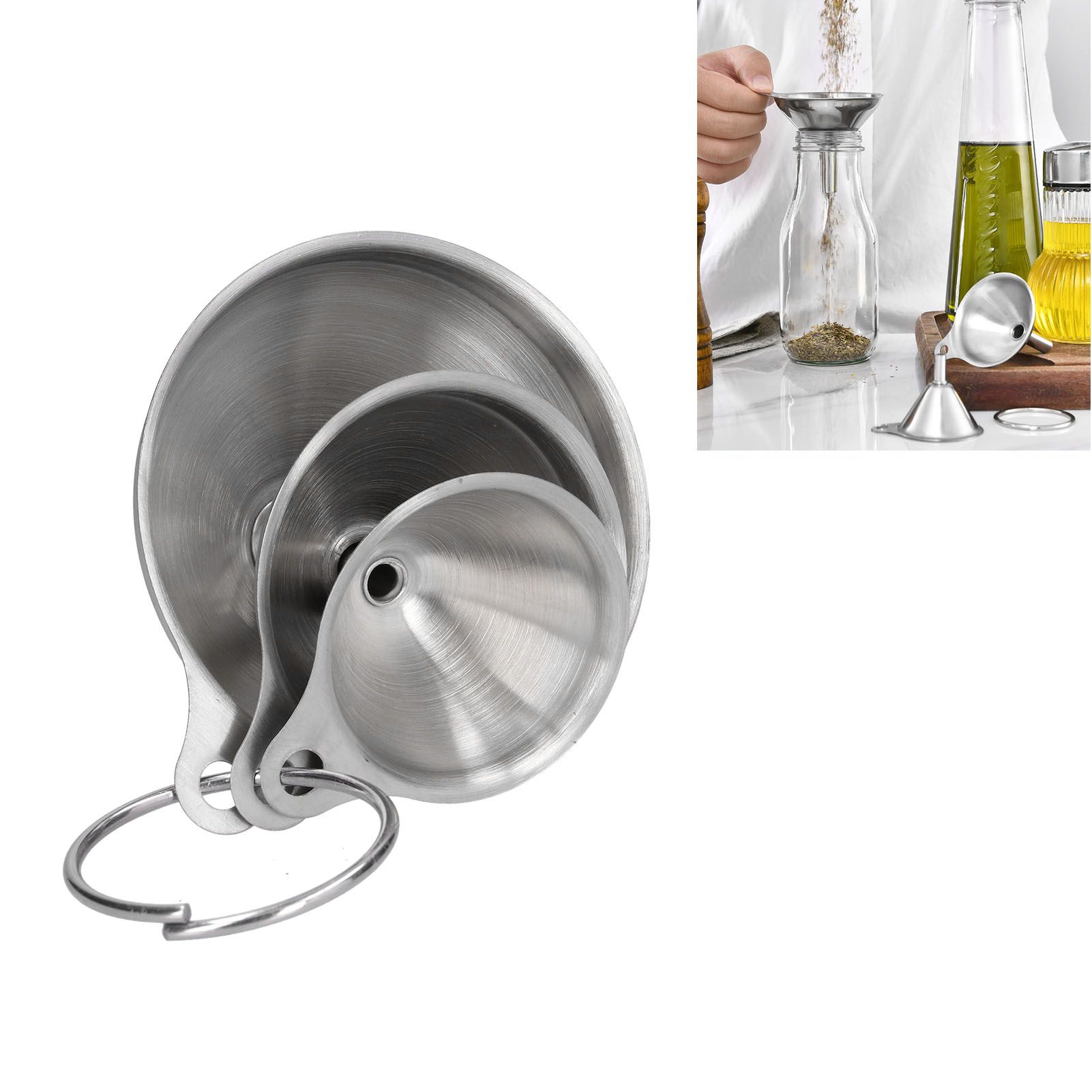 3Pcs Stainless Steel Funnel Filling Bottles Funnel Oil Leaking Separatory view 12