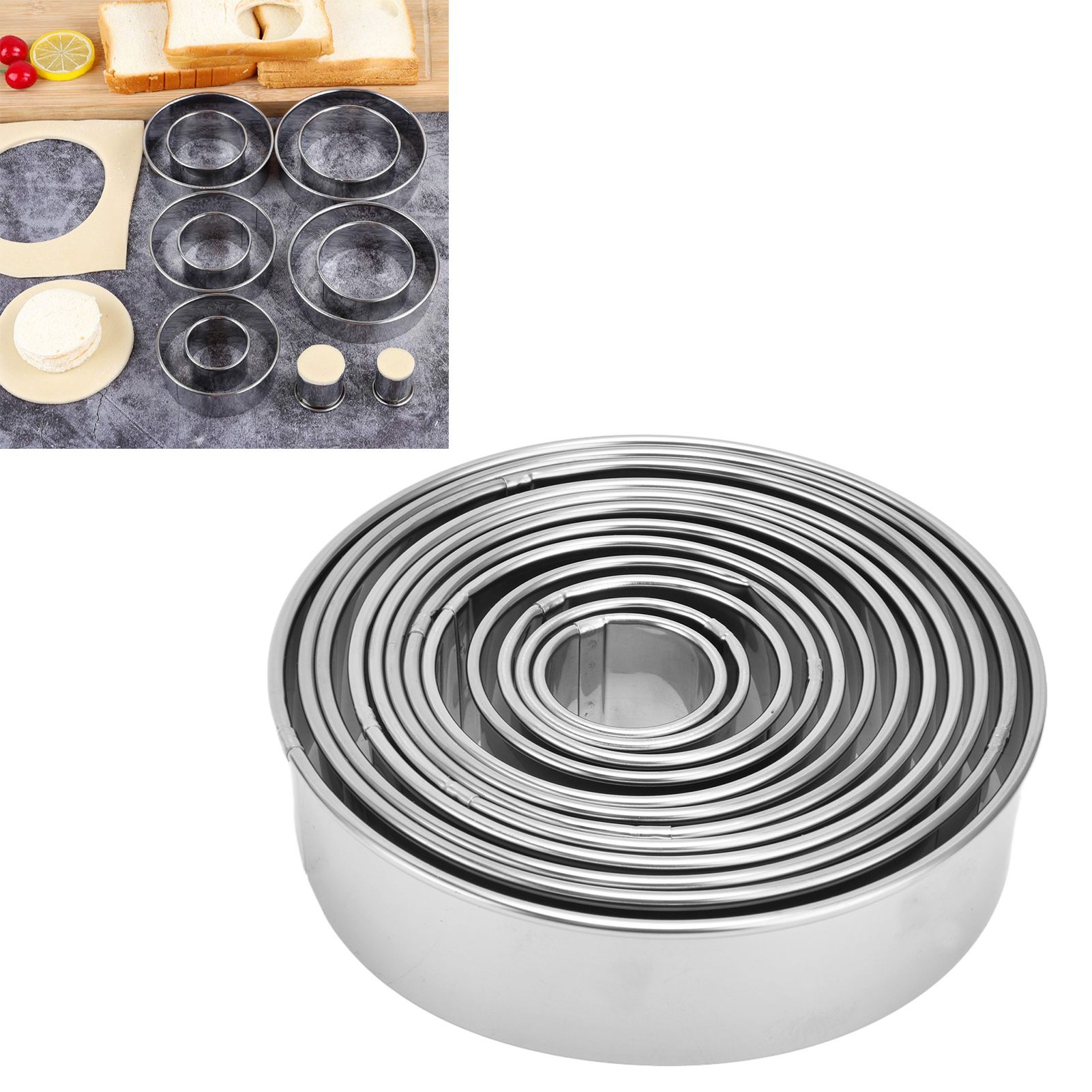 12pcs Portable Round Cookie Molds Mousse Cake Ring Mould Stainless Steel view 12