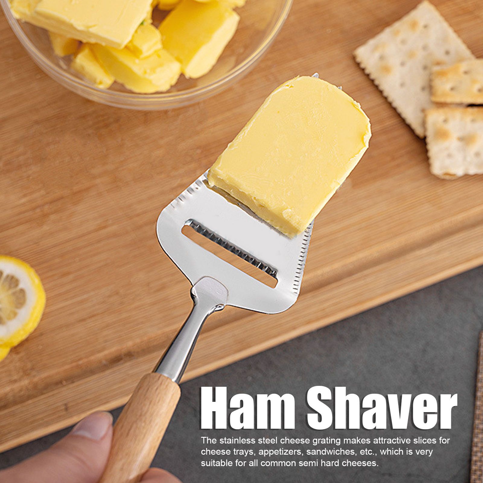 Wood Handle Cheese Spatula Stainless Steel Adjustable Thickness Cheese Planer view 13