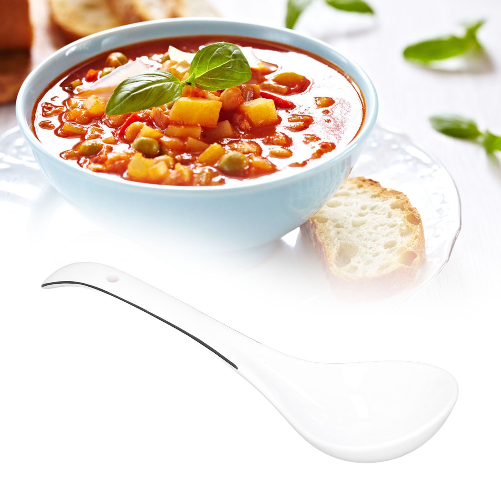Large Porcelain Spoon White Multipurpose Long Handle Ceramic Porridge Spoon view 11