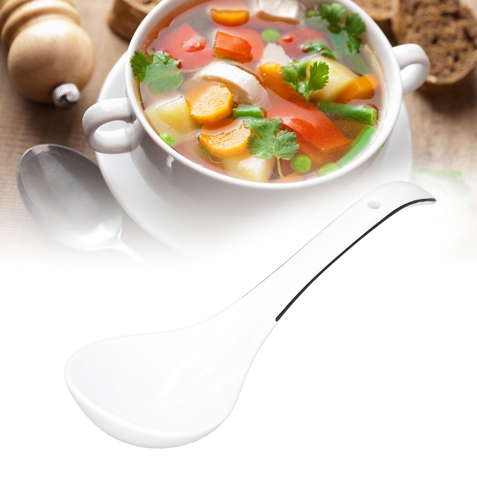 Large Porcelain Spoon White Multipurpose Long Handle Ceramic Porridge Spoon view 12