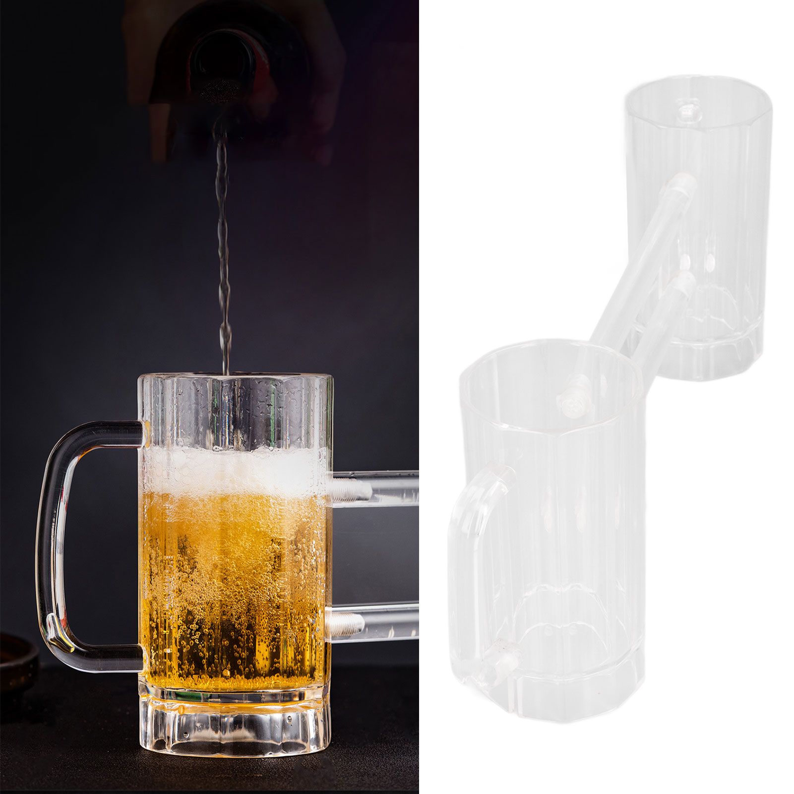 Beer Mug Acrylic Double Conjoined Beer Glass with Handle for Bar KTV Game view 12