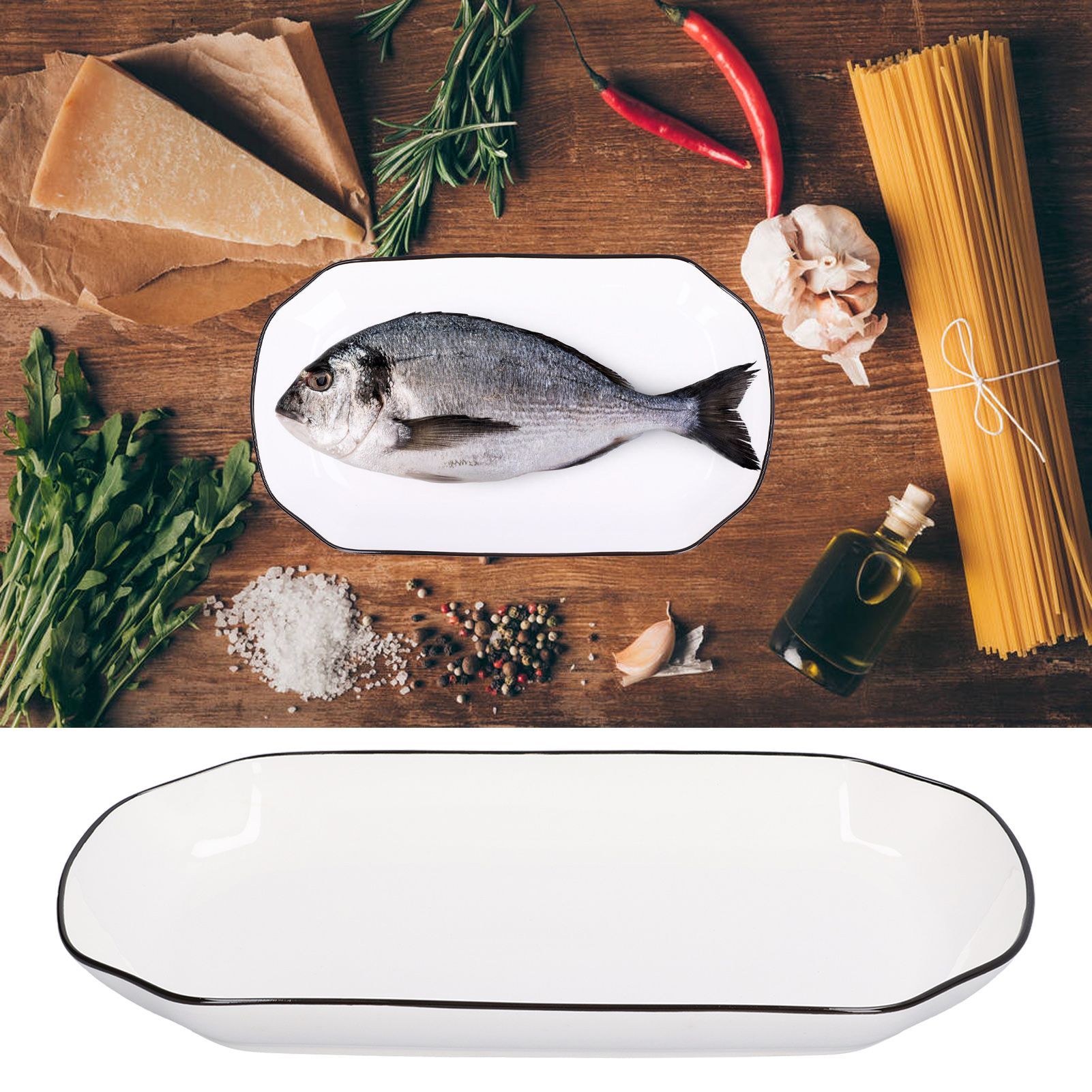 12in Dinner Plate Dish 550ml White Ceramic Noodle Soup Fish Plate Kitchen view 11