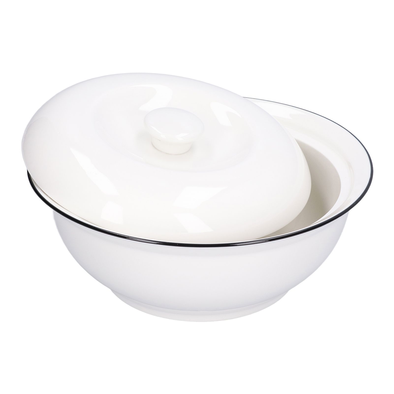 9in Soup Bowl with Lid Large Capacity 1500ml Stew Bowl Harmless White Ceramic view 3