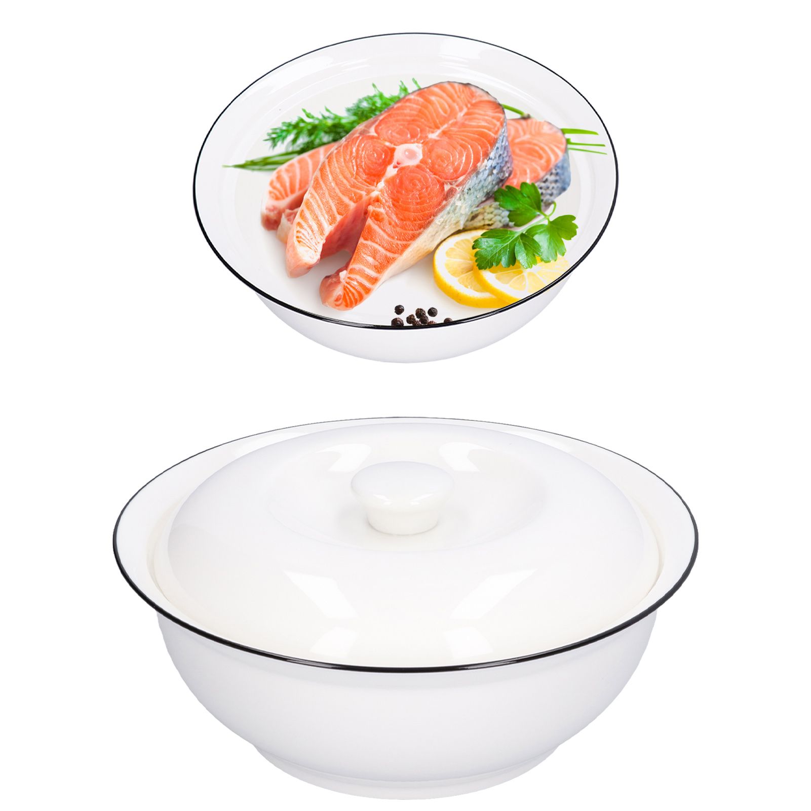 9in Soup Bowl with Lid Large Capacity 1500ml Stew Bowl Harmless White Ceramic view 11