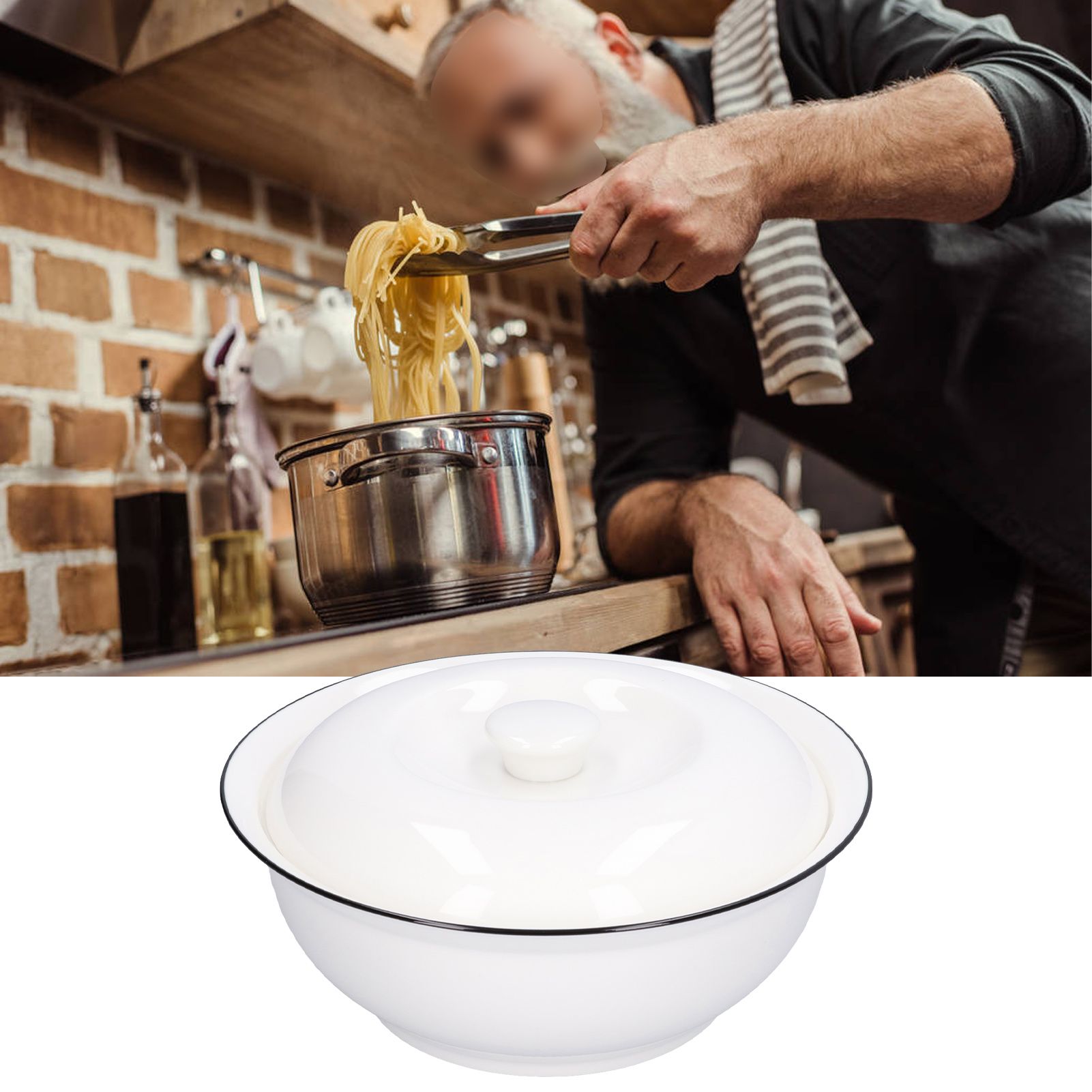 9in Soup Bowl with Lid Large Capacity 1500ml Stew Bowl Harmless White Ceramic view 12