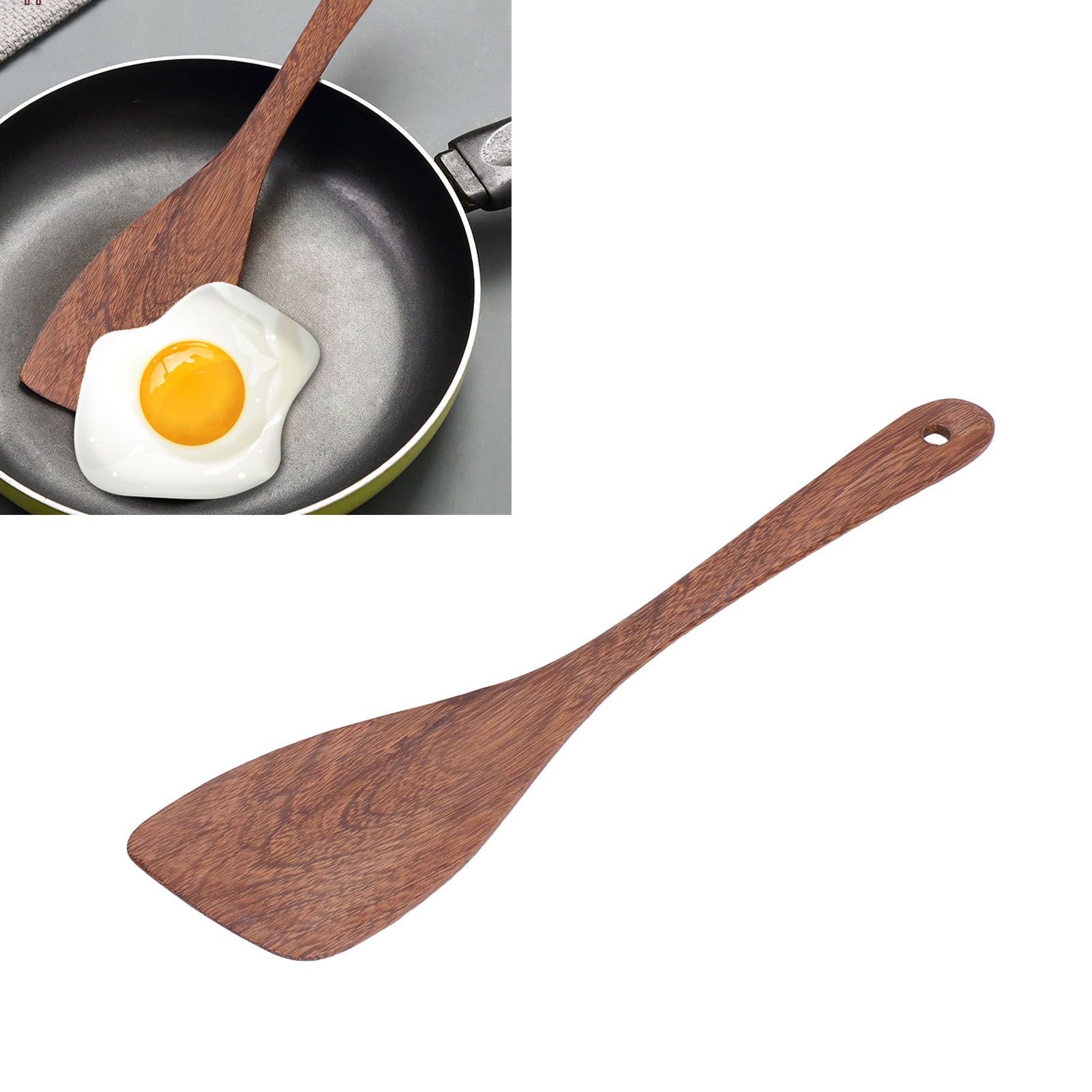 Natural Wood Long Handle Spatula Frying Spatula Round Hole Wall Mounted view 11