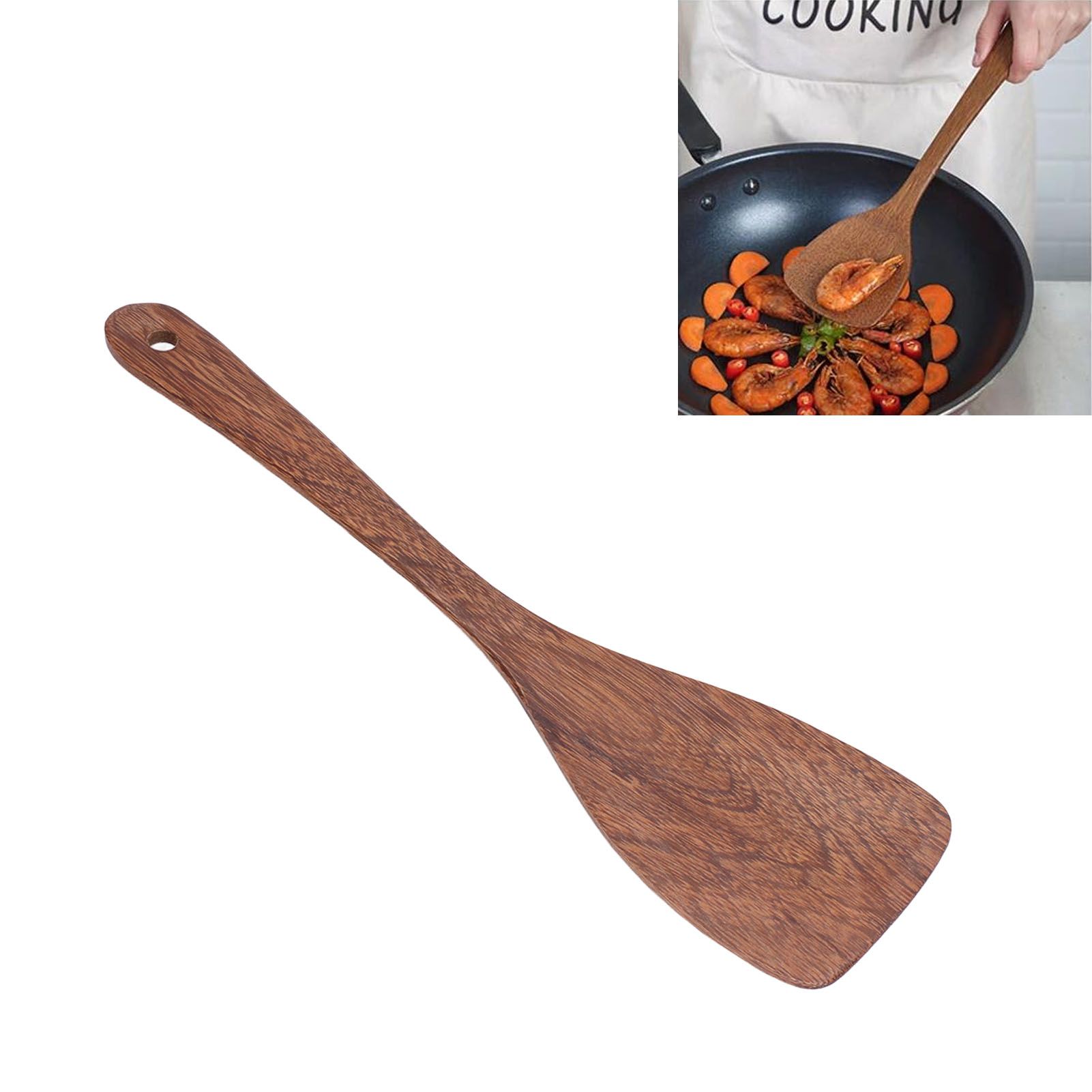 Natural Wood Long Handle Spatula Frying Spatula Round Hole Wall Mounted view 12