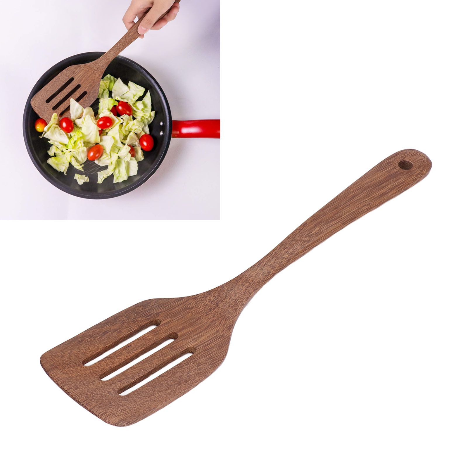 Natural Wood Long Handle Spatula Frying Spatula Round Hole Wall Mounted view 11