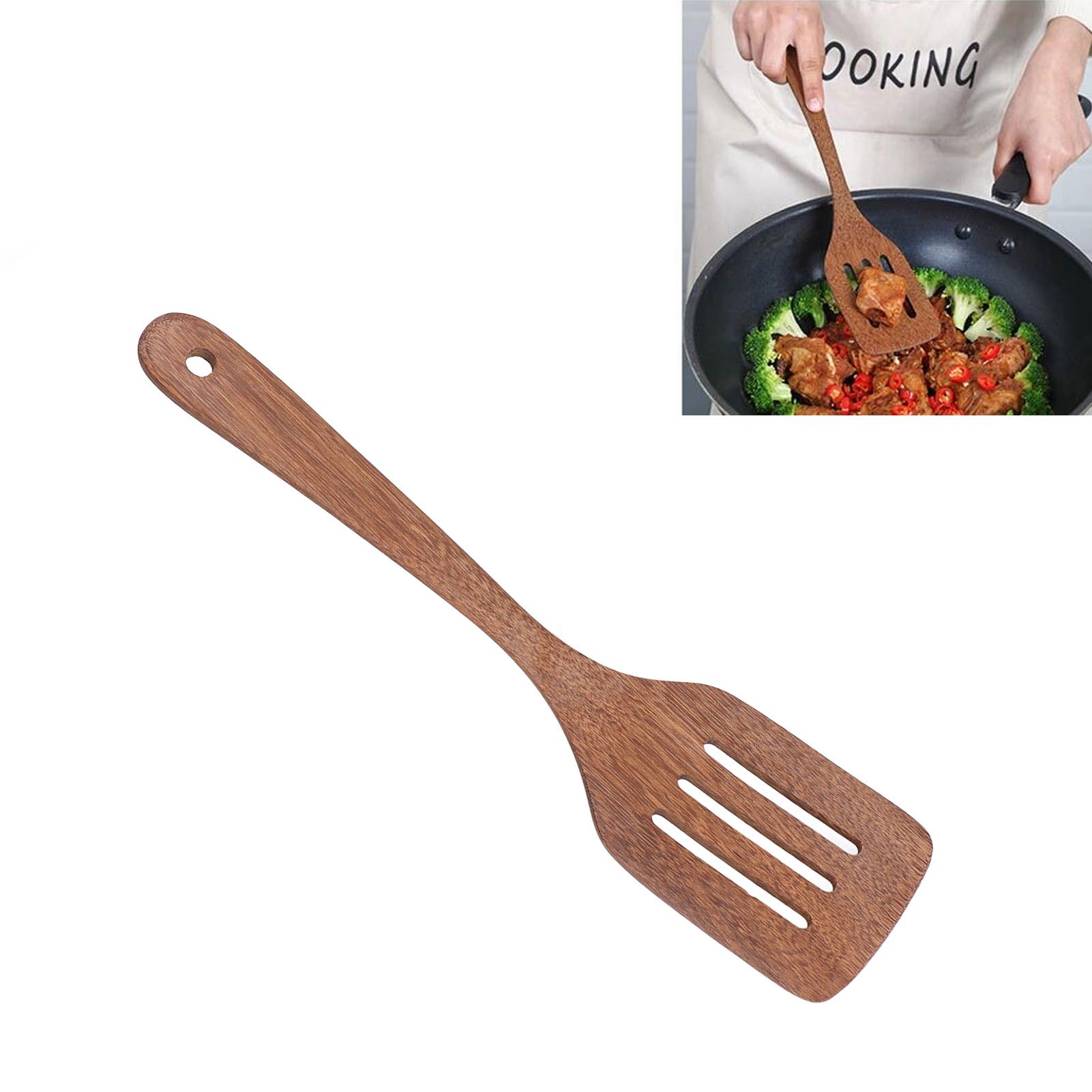 Natural Wood Long Handle Spatula Frying Spatula Round Hole Wall Mounted view 12
