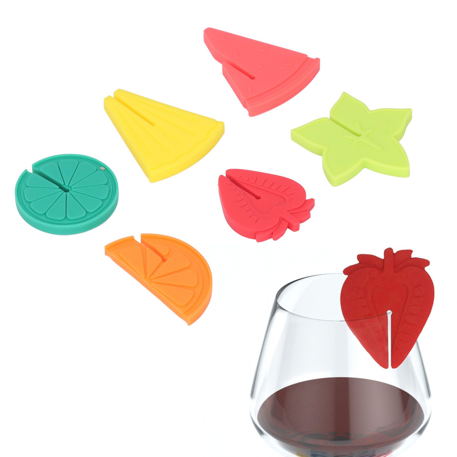 6pcs Wine Glass Marker Silicone Fruit Pattern Harmless Reusable Drink Cup view 11