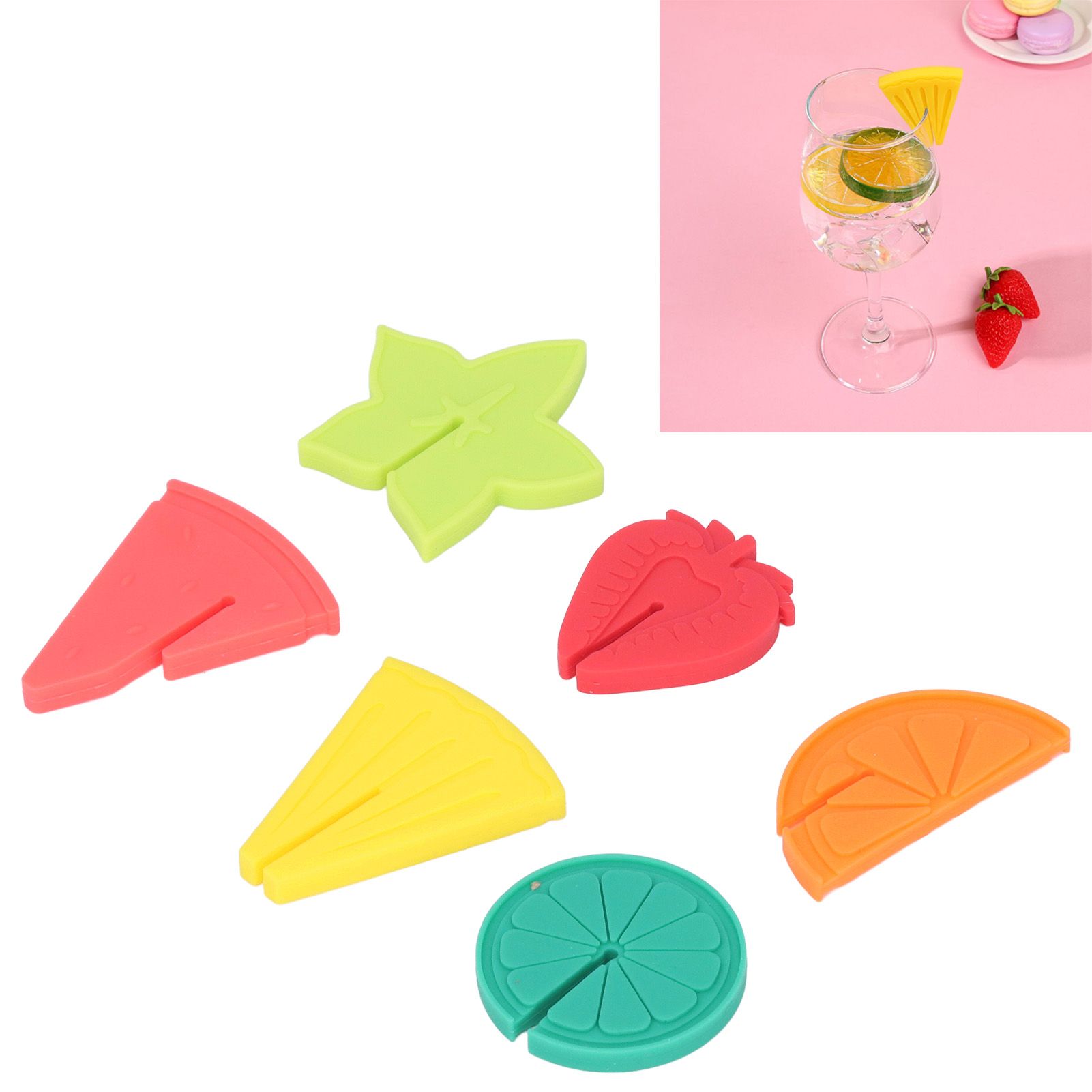 6pcs Wine Glass Marker Silicone Fruit Pattern Harmless Reusable Drink Cup view 12
