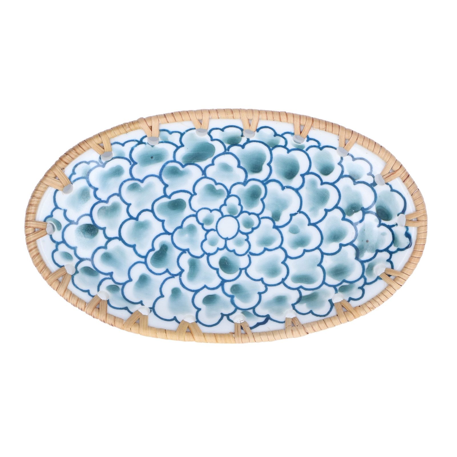 Woven Rattan Ceramic Plate Oval Woven Rattan Porcelain Fruit Plate for Wedding view 2