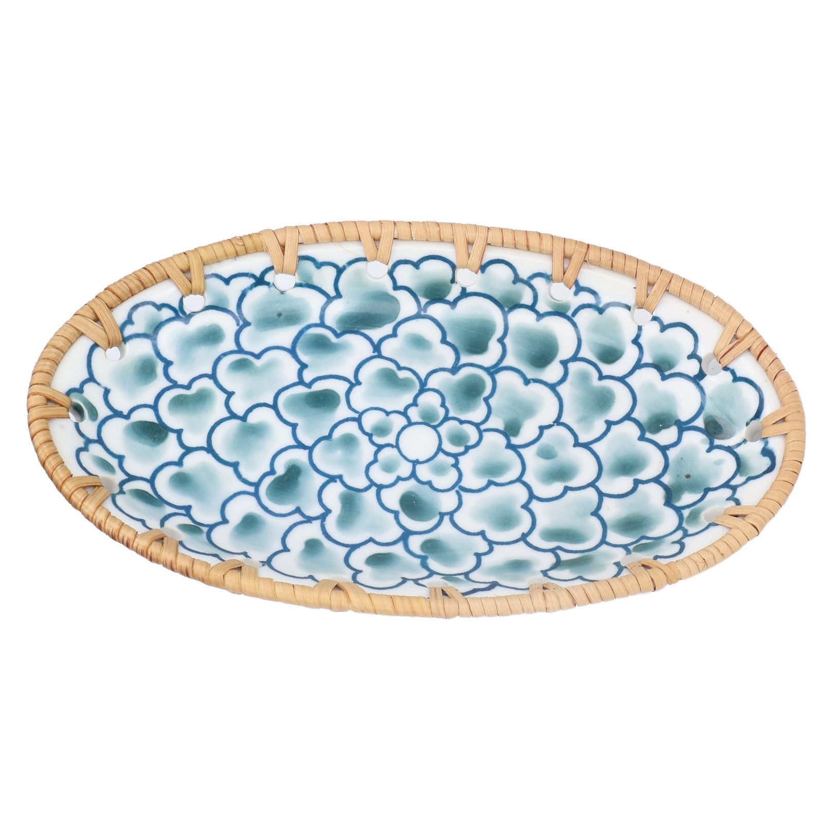 Woven Rattan Ceramic Plate Oval Woven Rattan Porcelain Fruit Plate for Wedding view 3