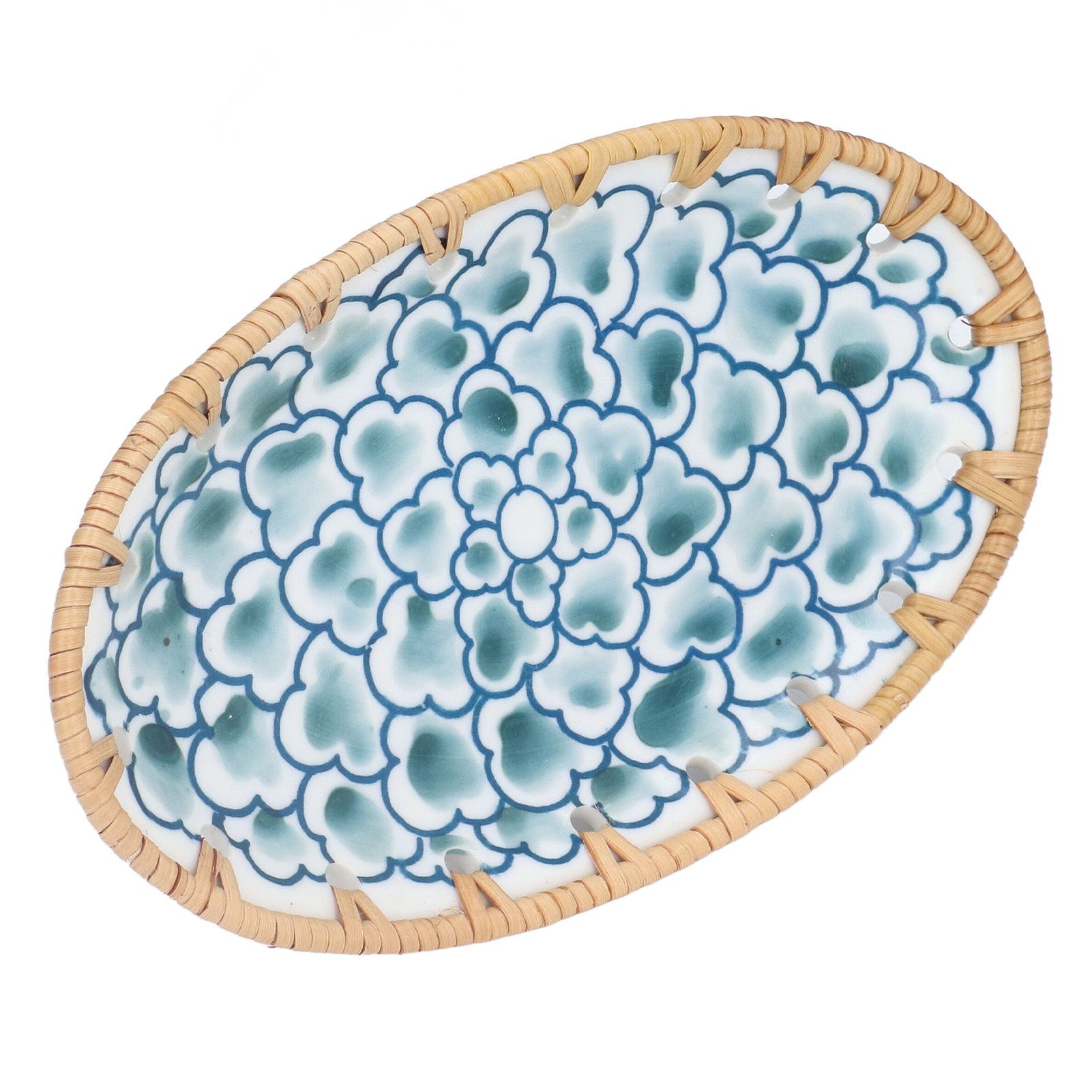 Woven Rattan Ceramic Plate Oval Woven Rattan Porcelain Fruit Plate for Wedding view 5