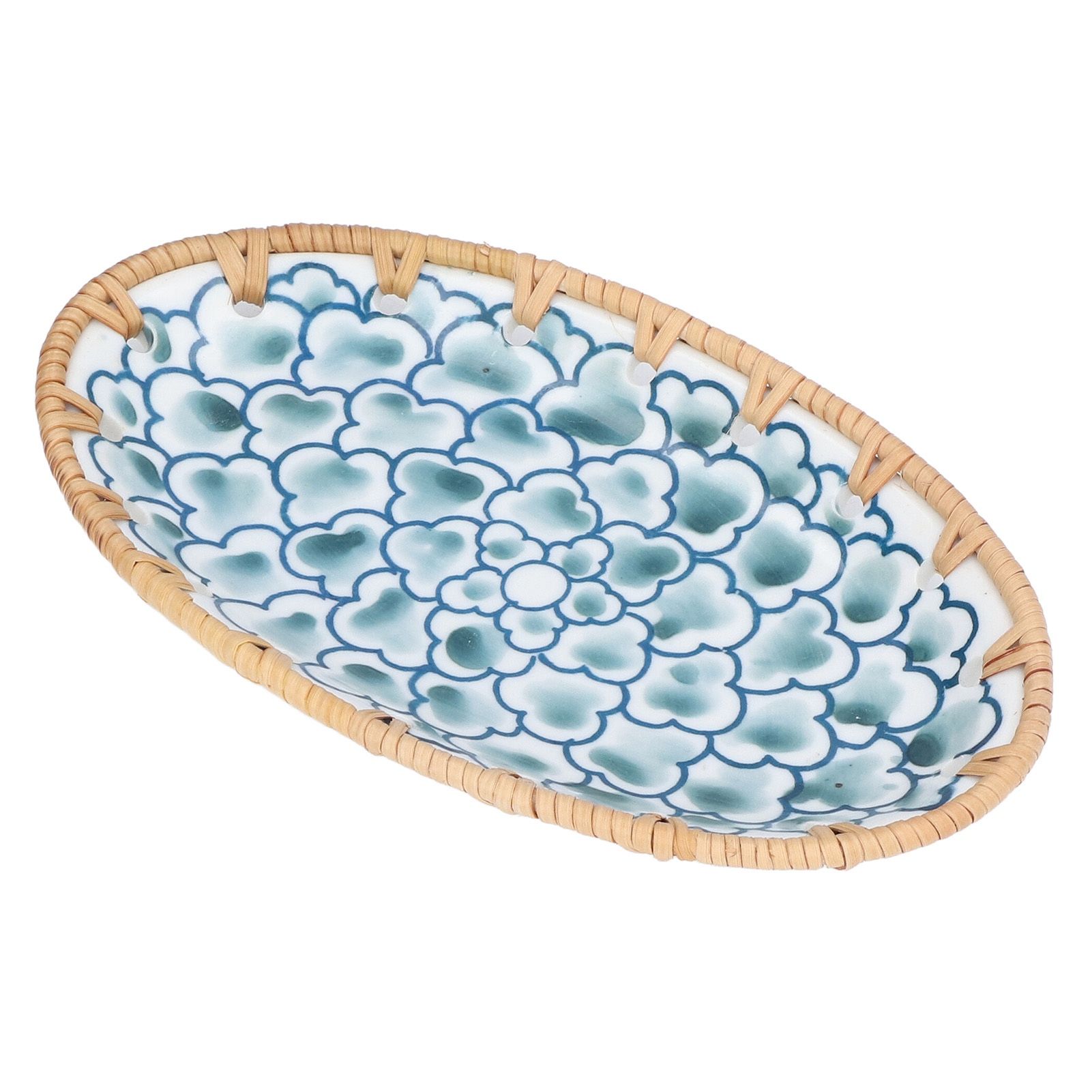 Woven Rattan Ceramic Plate Oval Woven Rattan Porcelain Fruit Plate for Wedding view 6