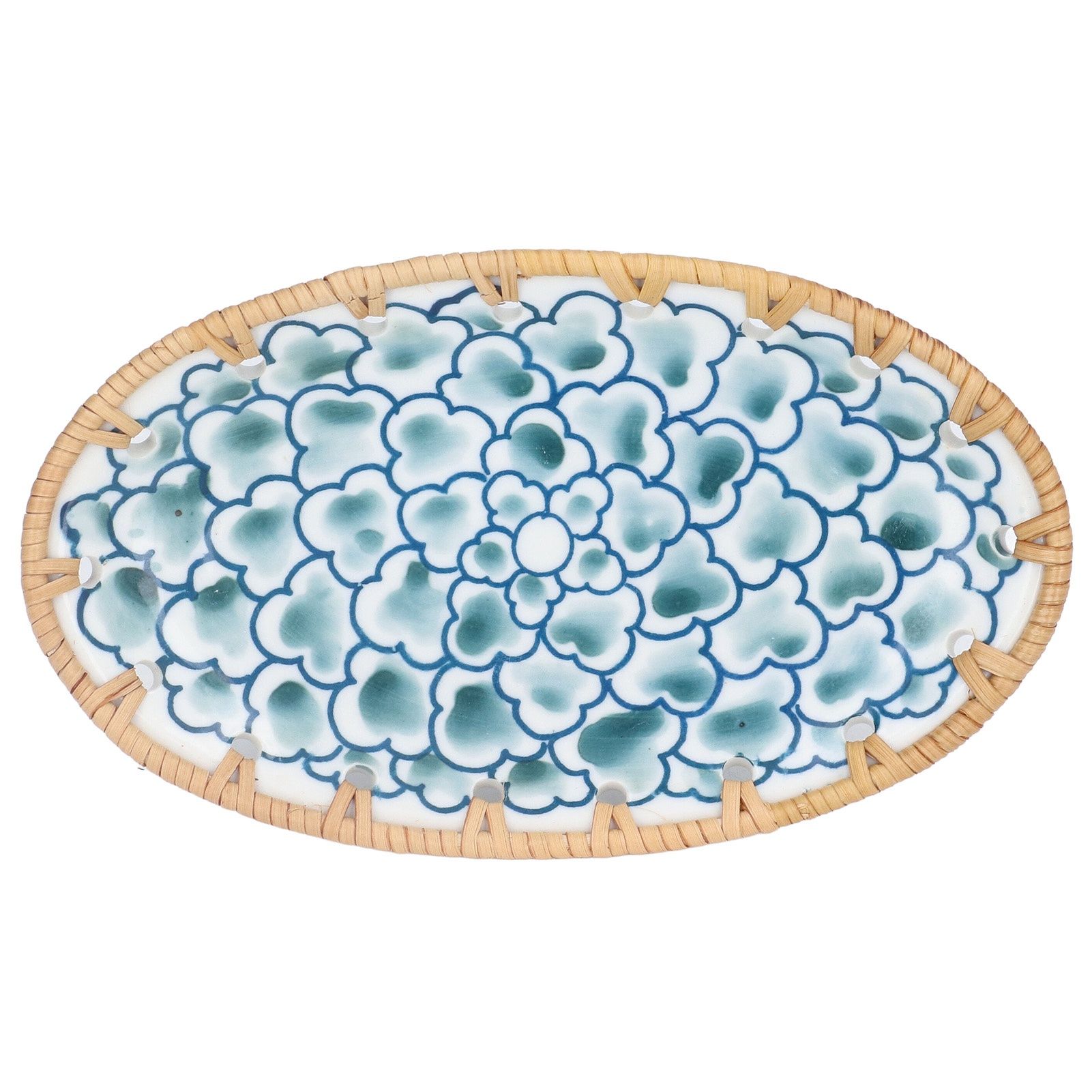 Woven Rattan Ceramic Plate Oval Woven Rattan Porcelain Fruit Plate for Wedding view 7