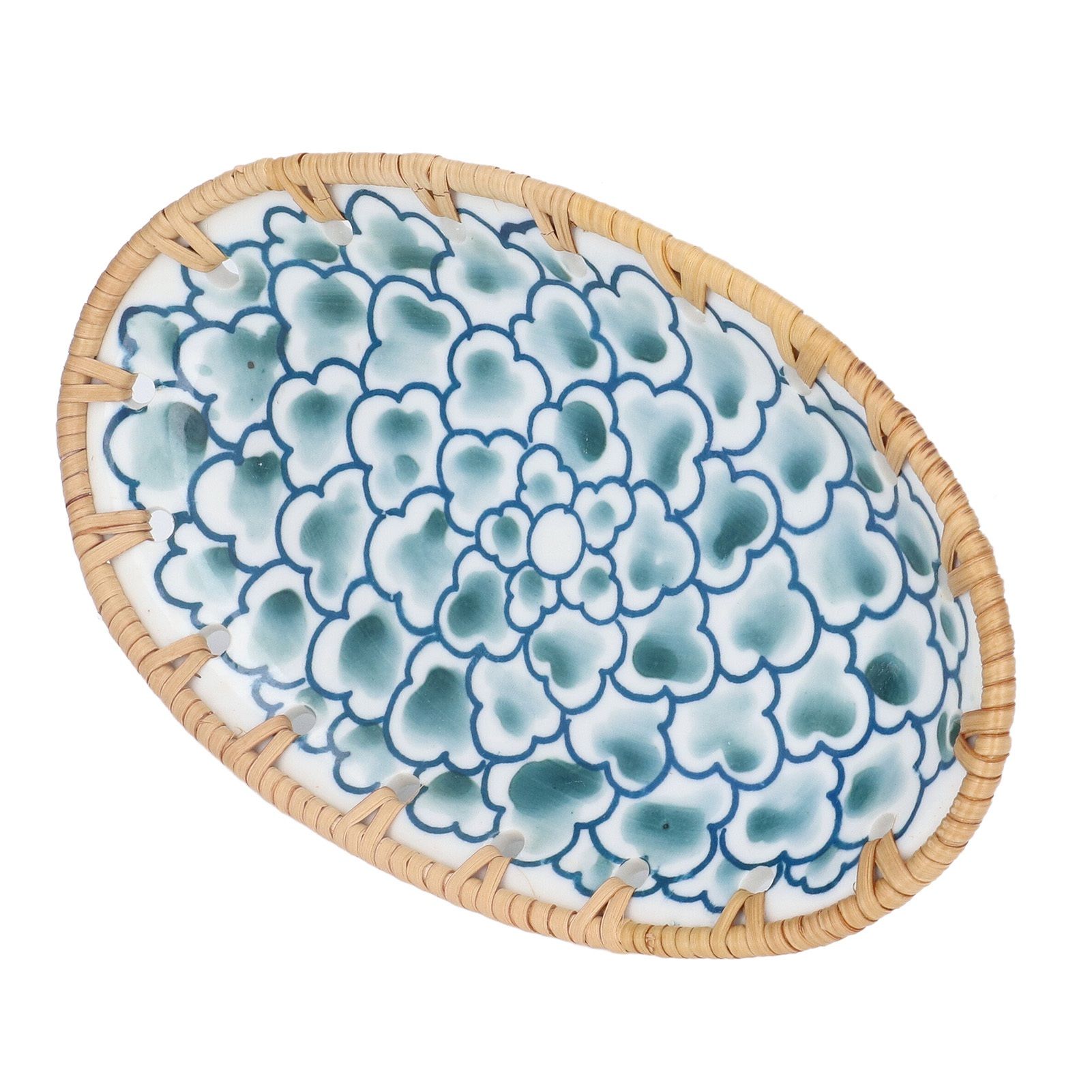 Woven Rattan Ceramic Plate Oval Woven Rattan Porcelain Fruit Plate for Wedding view 9