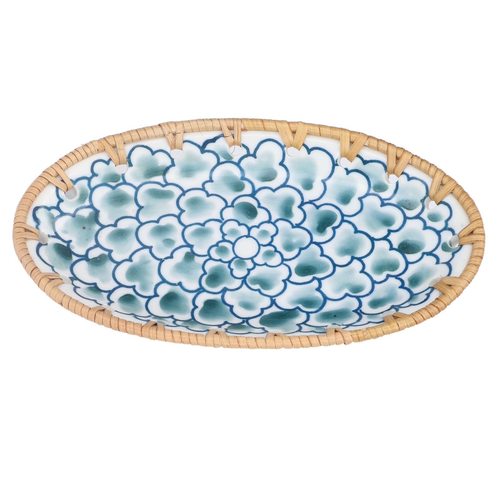 Woven Rattan Ceramic Plate Oval Woven Rattan Porcelain Fruit Plate for Wedding view 10
