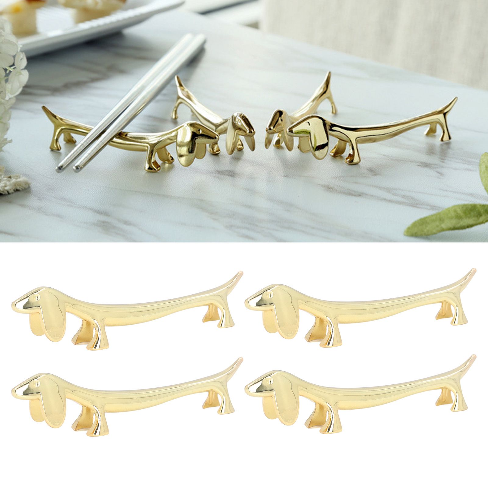 4Pcs Chopstick Rest Smoother Surfaces Reusable Cute Animal Design Gold view 11