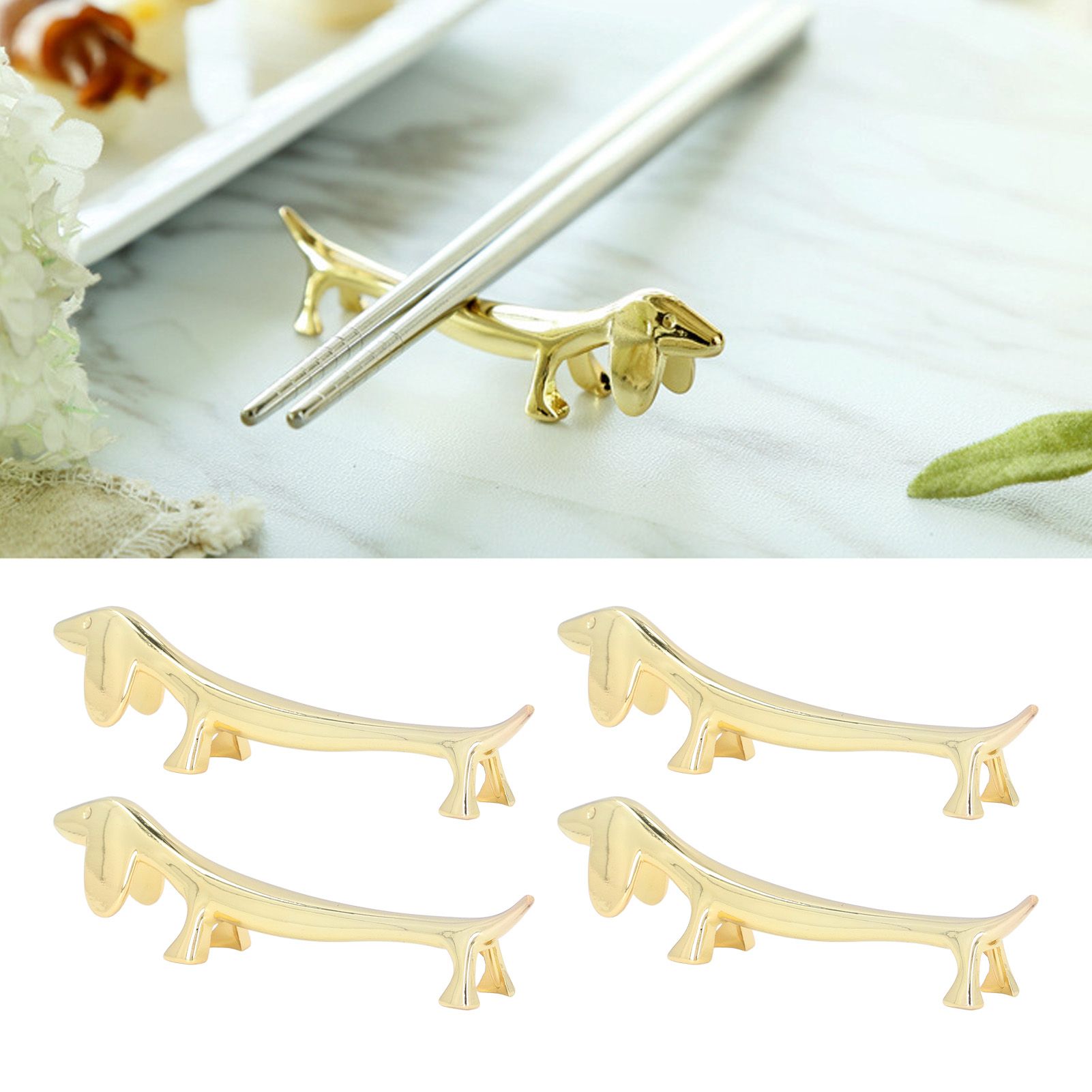 4Pcs Chopstick Rest Smoother Surfaces Reusable Cute Animal Design Gold view 12