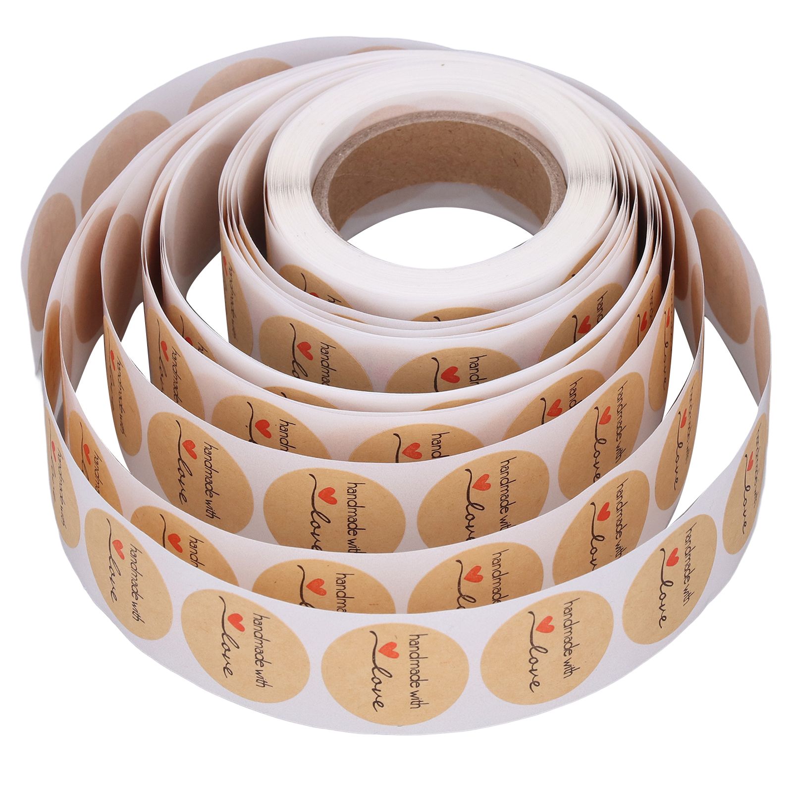 1 Roll Kraft Paper Stickers Handmade with Love Design Cute Heart Stationery