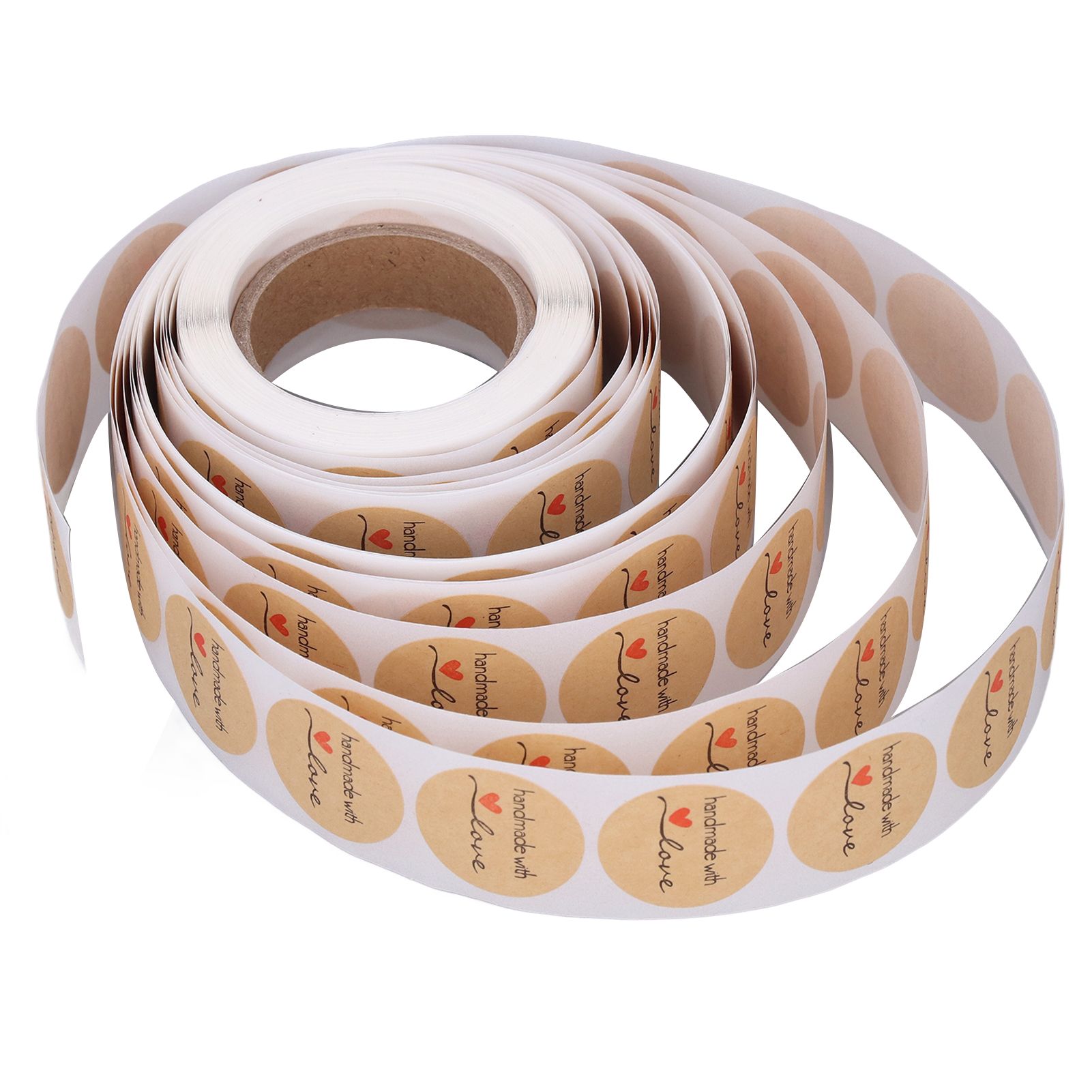 1 Roll Kraft Paper Stickers Handmade with Love Design Cute Heart Stationery view 2