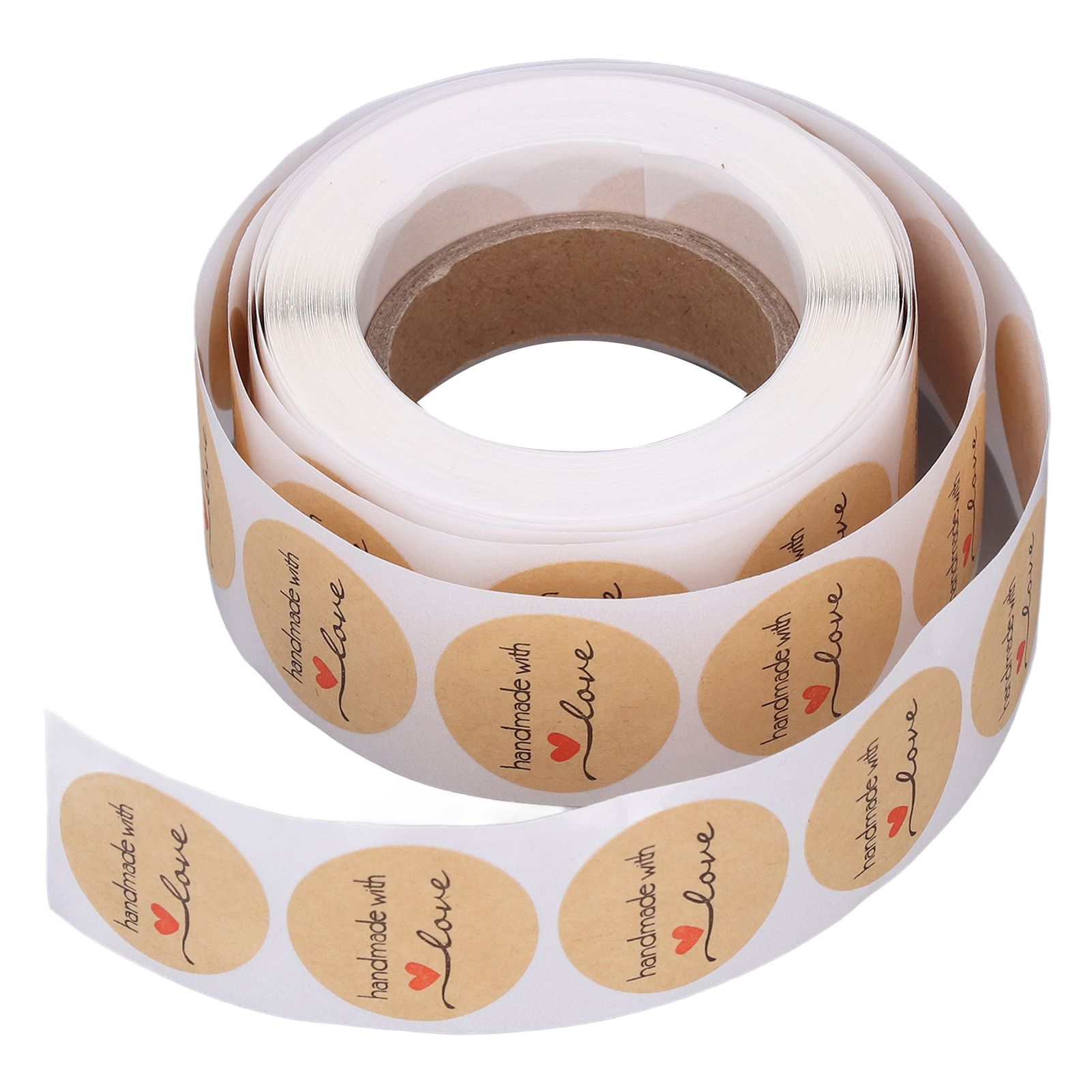 1 Roll Kraft Paper Stickers Handmade with Love Design Cute Heart Stationery view 3