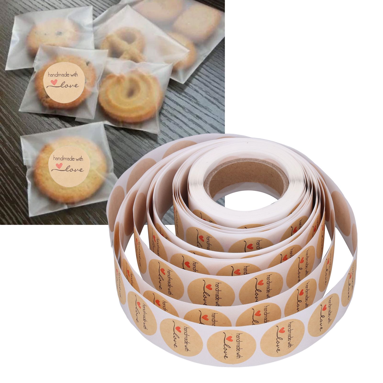 1 Roll Kraft Paper Stickers Handmade with Love Design Cute Heart Stationery view 11