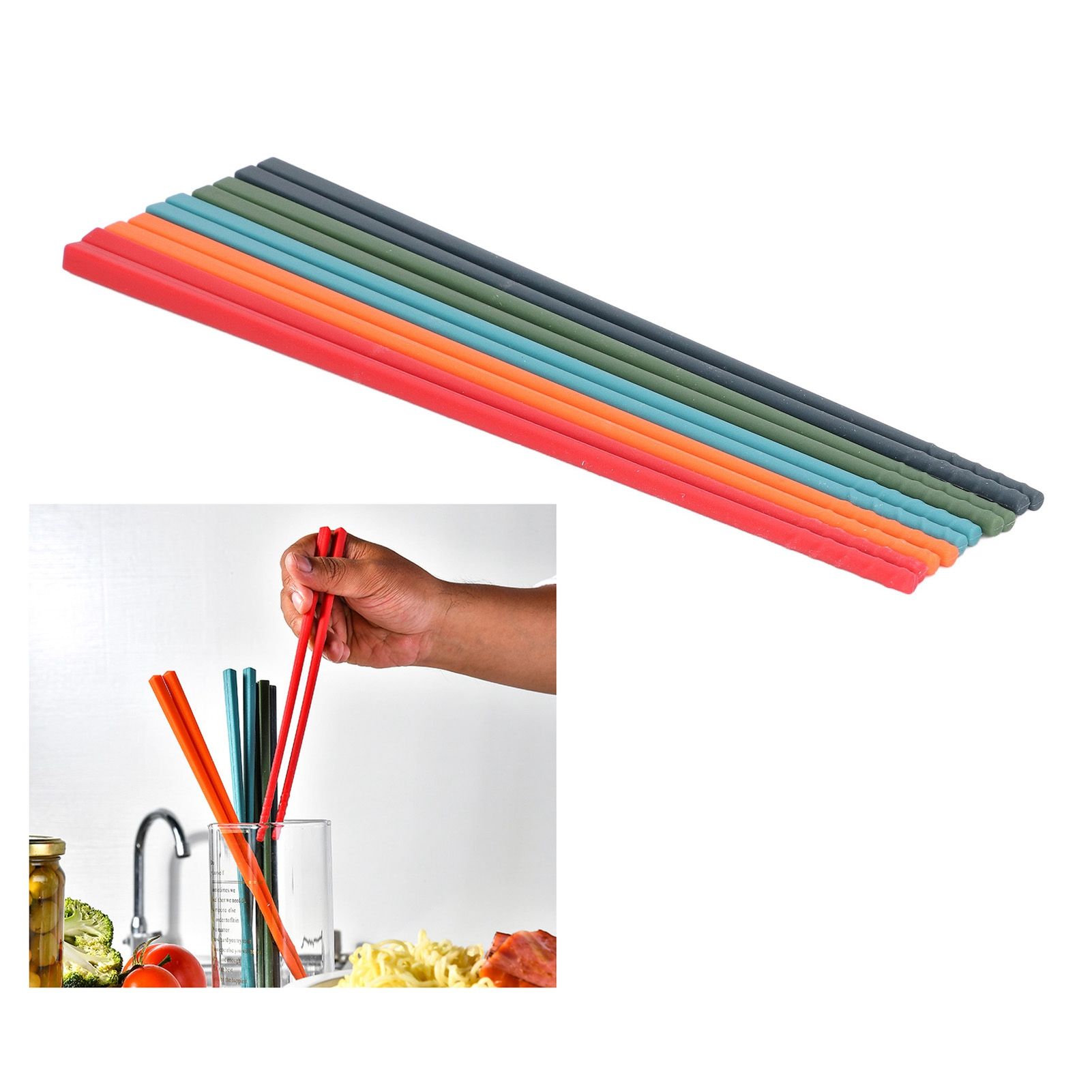 24cm 5 Color Chopsticks Set Silicone Stainless Steel Chopsticks Reusable Anti view 12