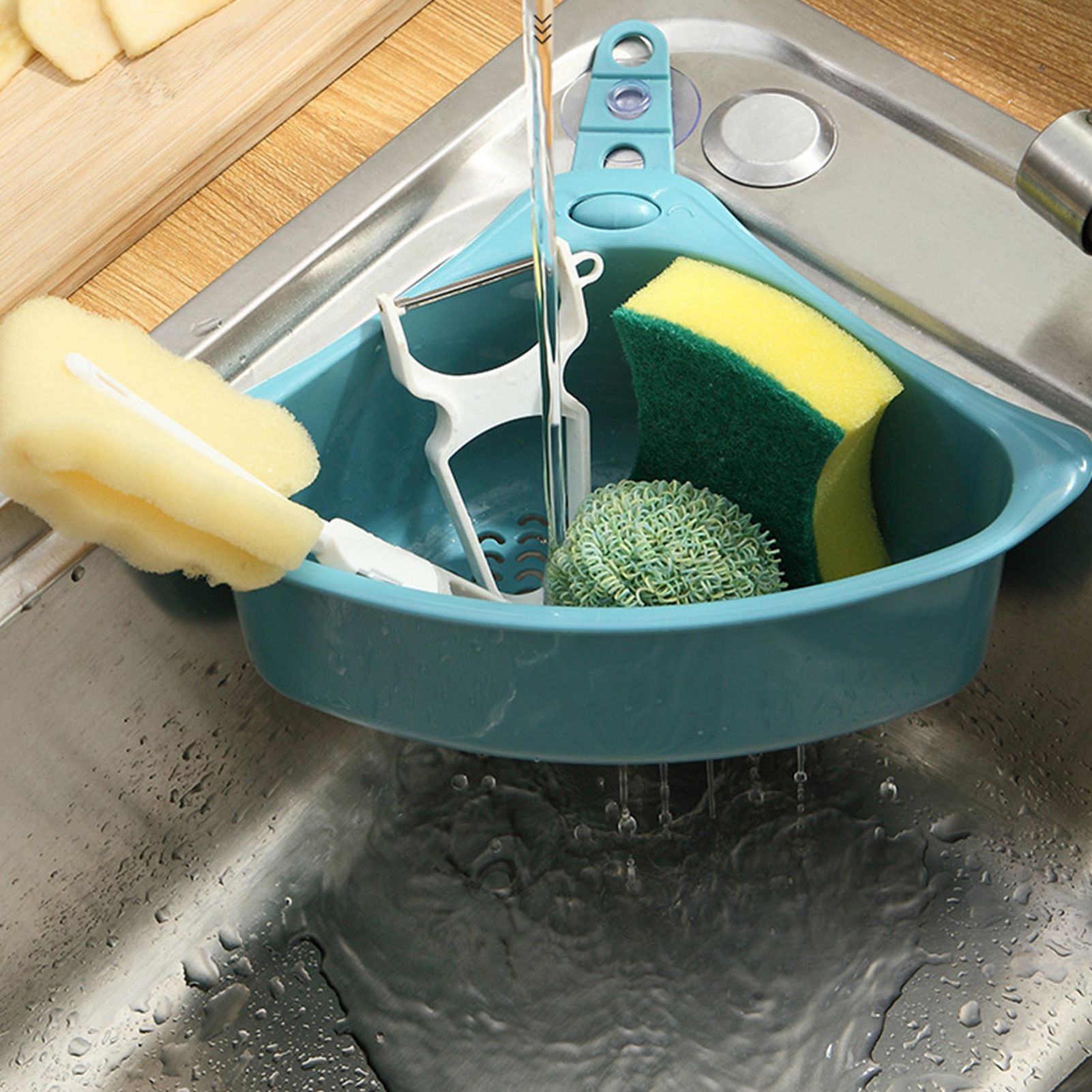 Kitchen Triangular Drain Basket Stable Easy Draining Corner Sink Strainer view 4