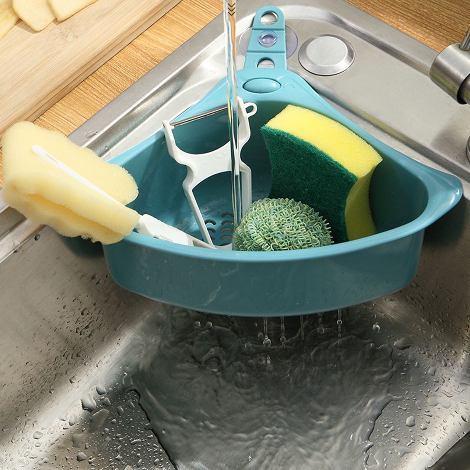Kitchen Triangular Drain Basket Stable Easy Draining Corner Sink Strainer view 5