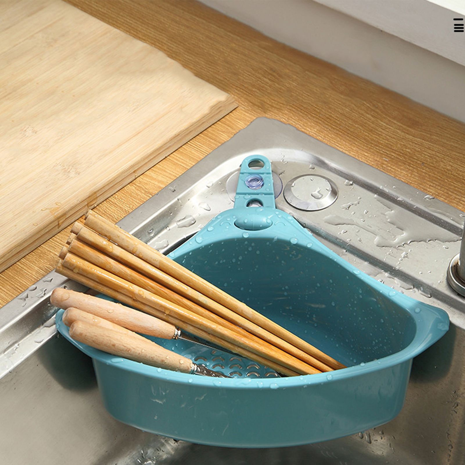 Kitchen Triangular Drain Basket Stable Easy Draining Corner Sink Strainer view 6