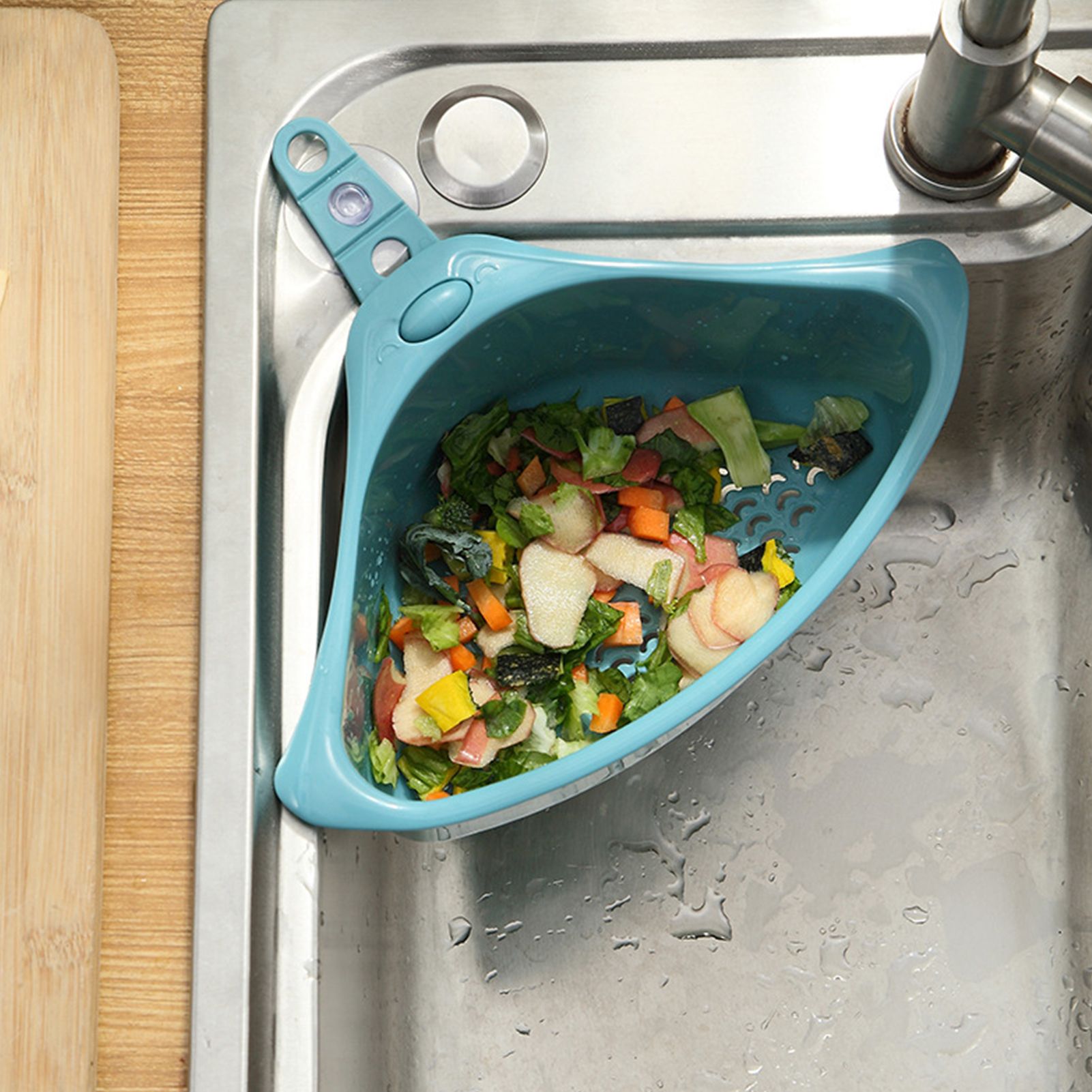 Kitchen Triangular Drain Basket Stable Easy Draining Corner Sink Strainer view 7