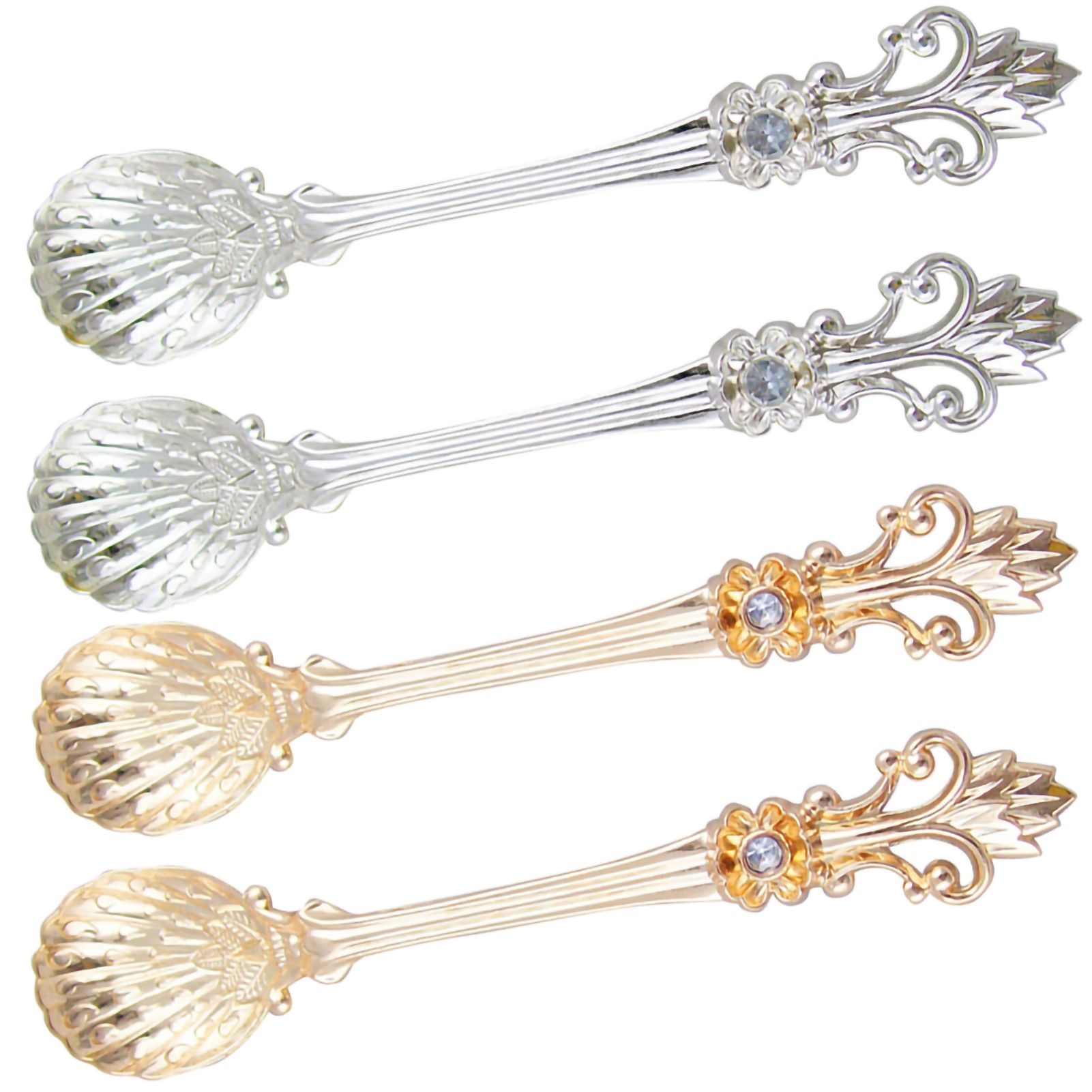 4Pcs Coffee Spoons Set Vintage Aluminum Alloy Dessert Spoons with Orris