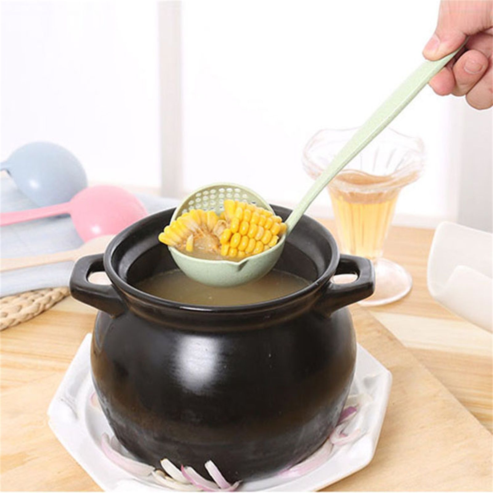 Long Handle Colander 2 in 1 Kitchen Anti Scald Long Handle Round Filter view 2