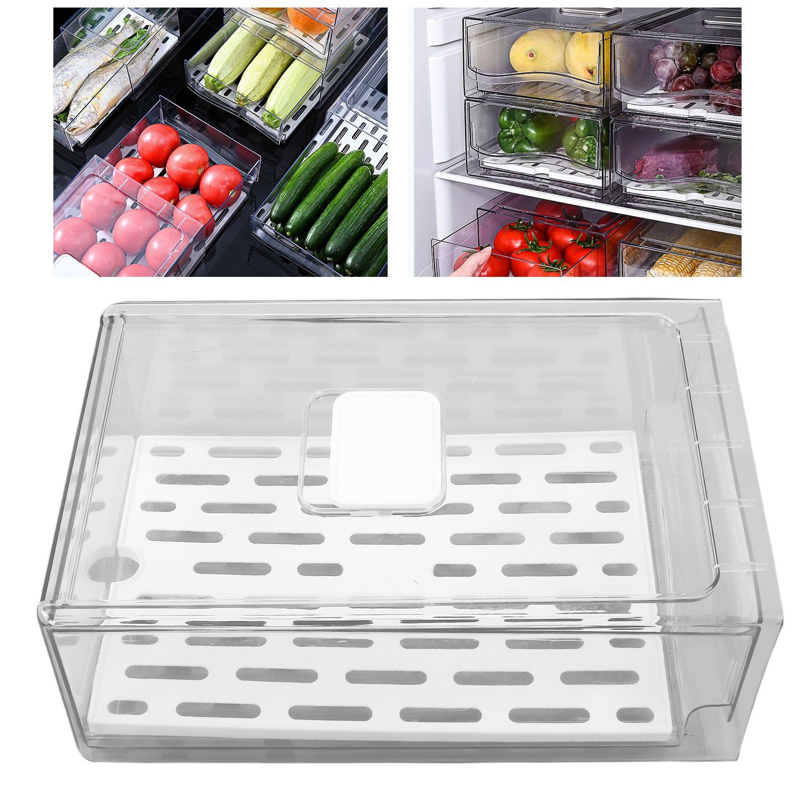 Refrigerator Storage Box Holder with Draining Plate Fruit Storage Container view 11