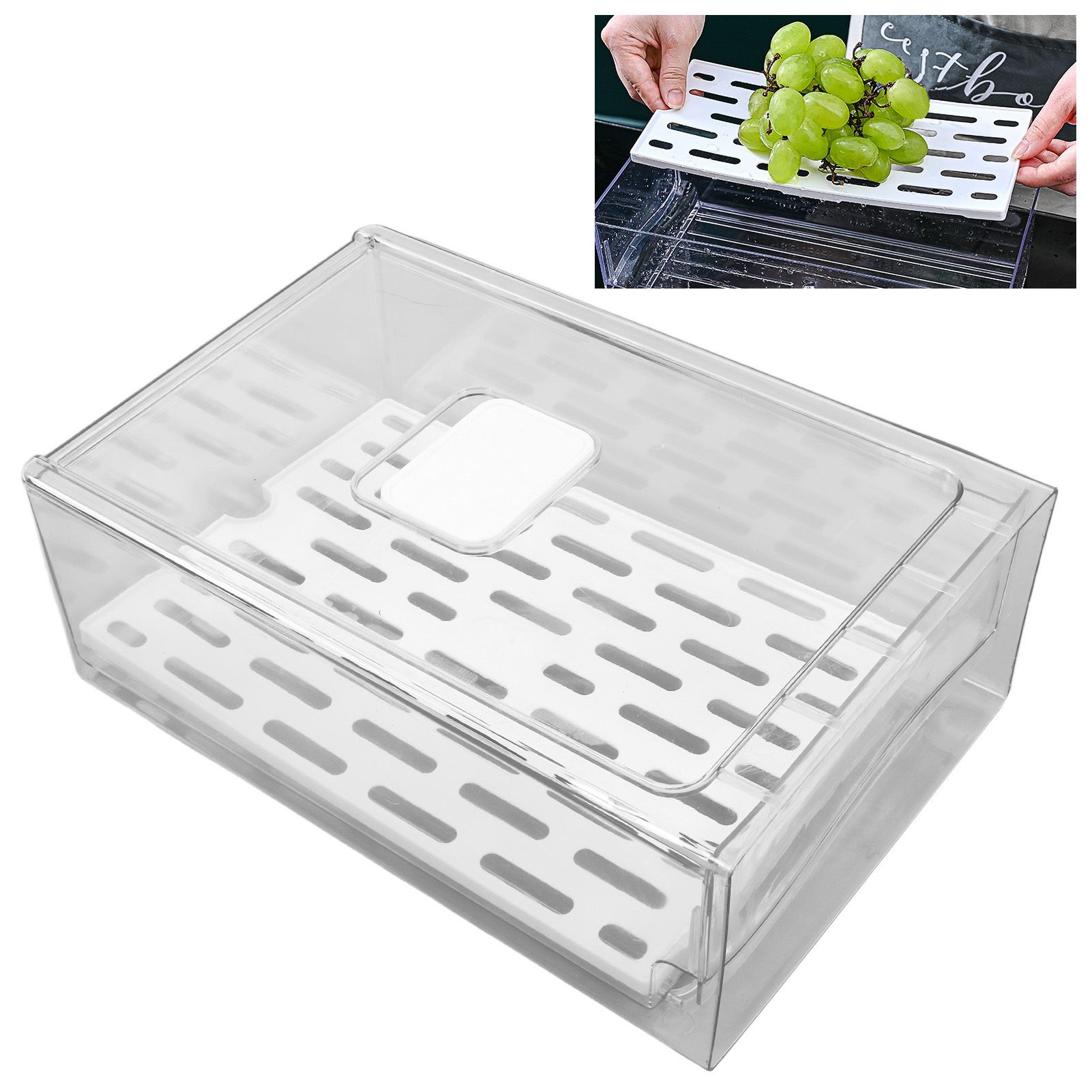 Refrigerator Storage Box Holder with Draining Plate Fruit Storage Container view 12