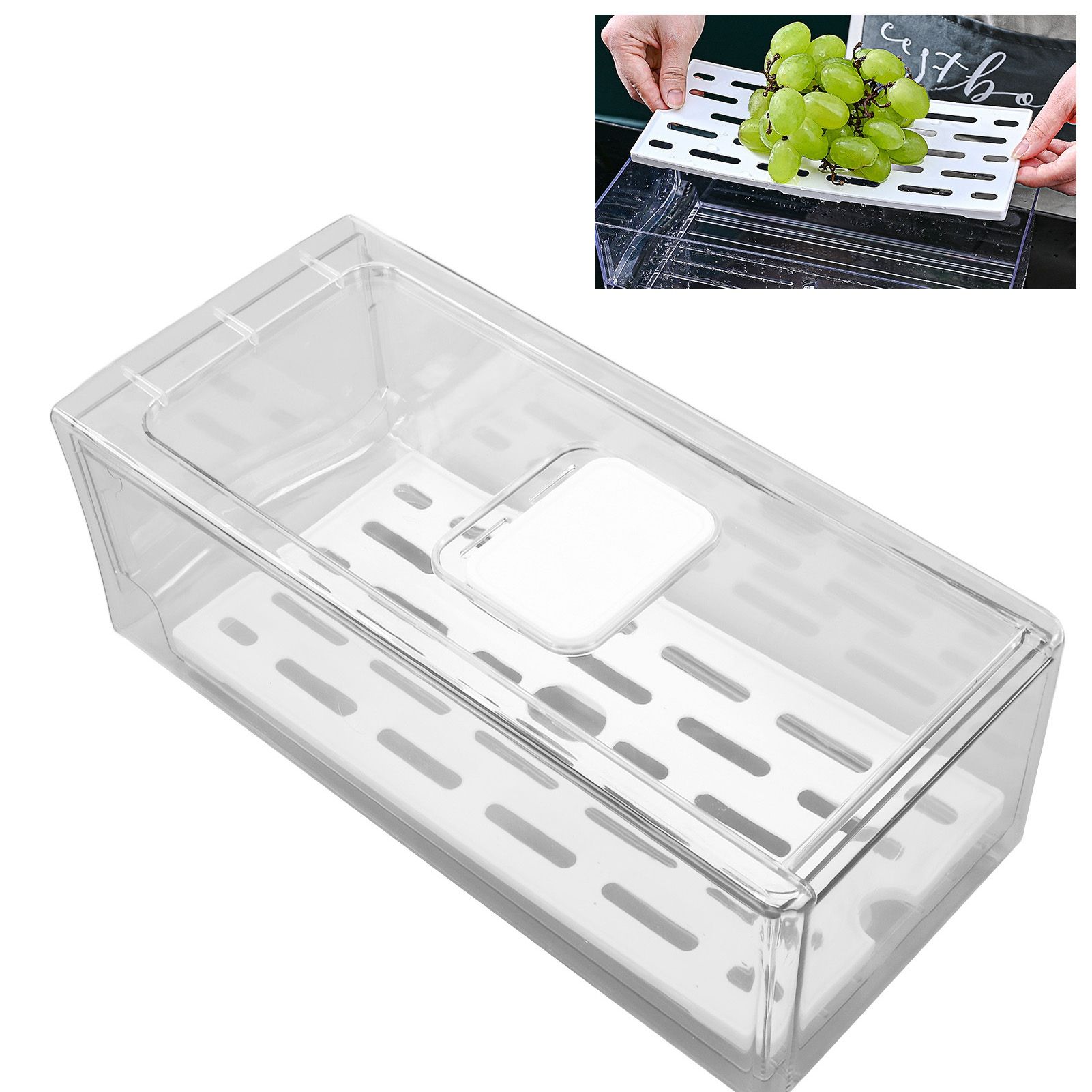Refrigerator Storage Box Holder with Draining Plate Fruit Storage Container view 11