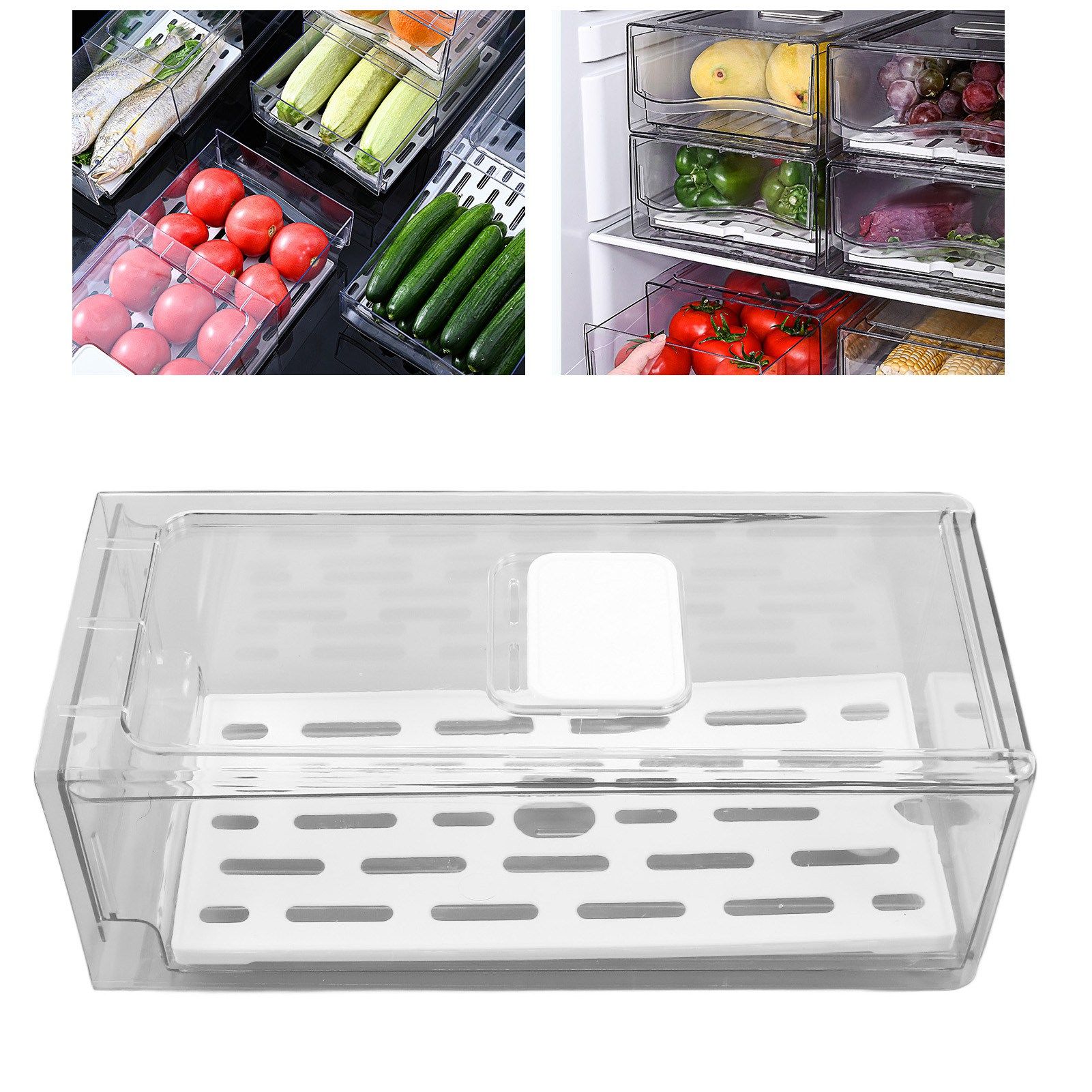 Refrigerator Storage Box Holder with Draining Plate Fruit Storage Container view 12