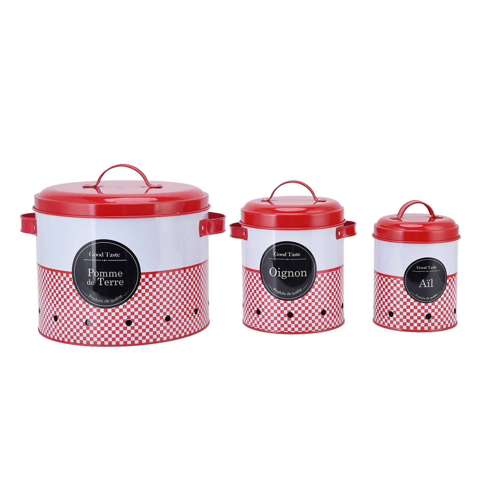 3 Pcs Canister Set Large Capacity Red White Round Storage Bucket Farmhouse