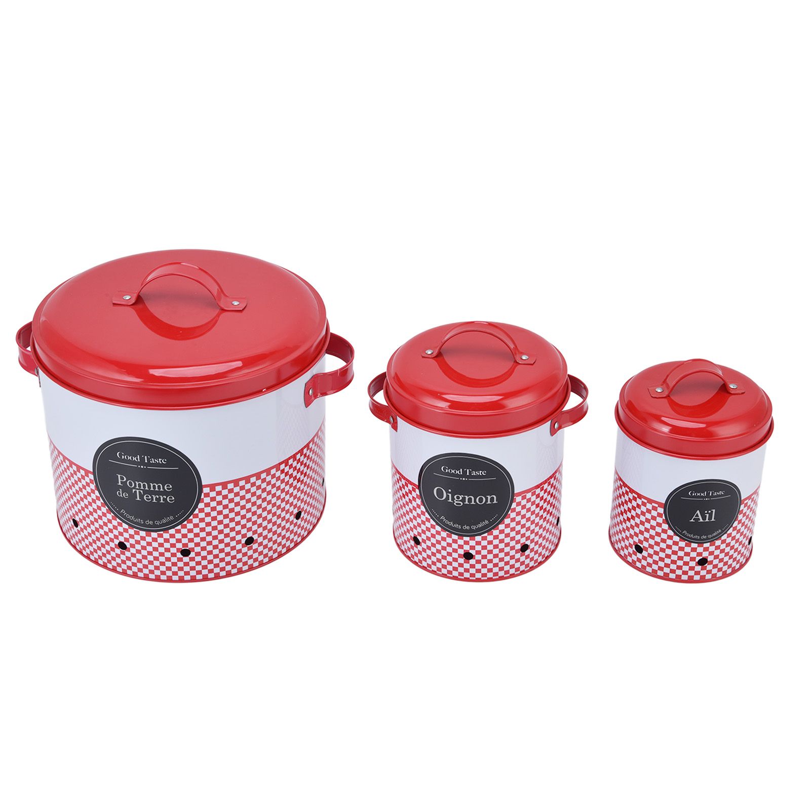 3 Pcs Canister Set Large Capacity Red White Round Storage Bucket Farmhouse view 2