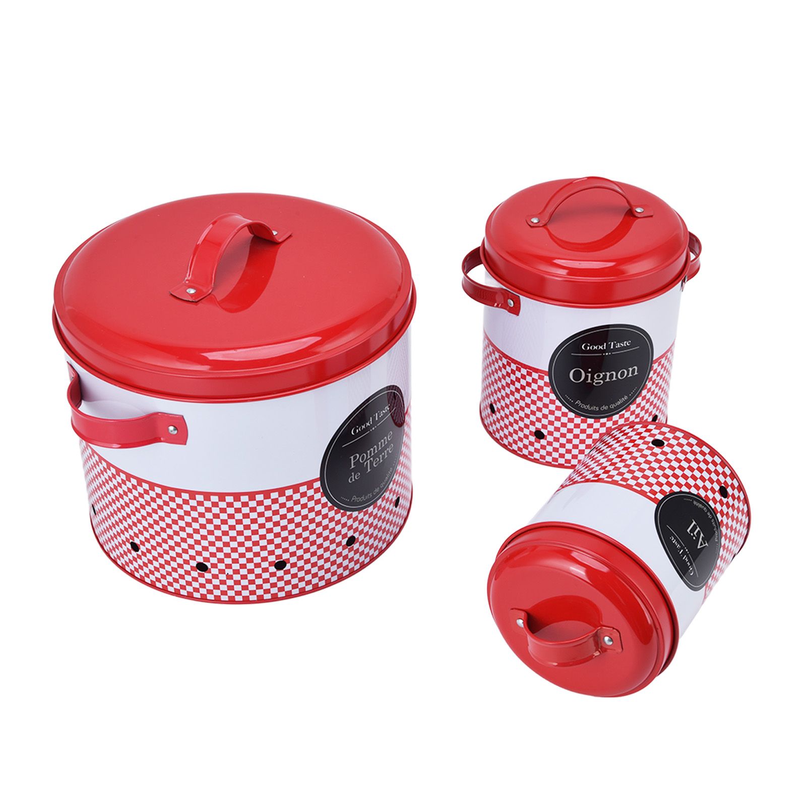 3 Pcs Canister Set Large Capacity Red White Round Storage Bucket Farmhouse view 6